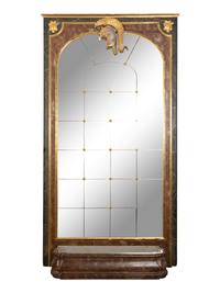 A Monumental Italian Polychromed Faux Marble and Parcel Gilt Pier Mirror and Jardiniere