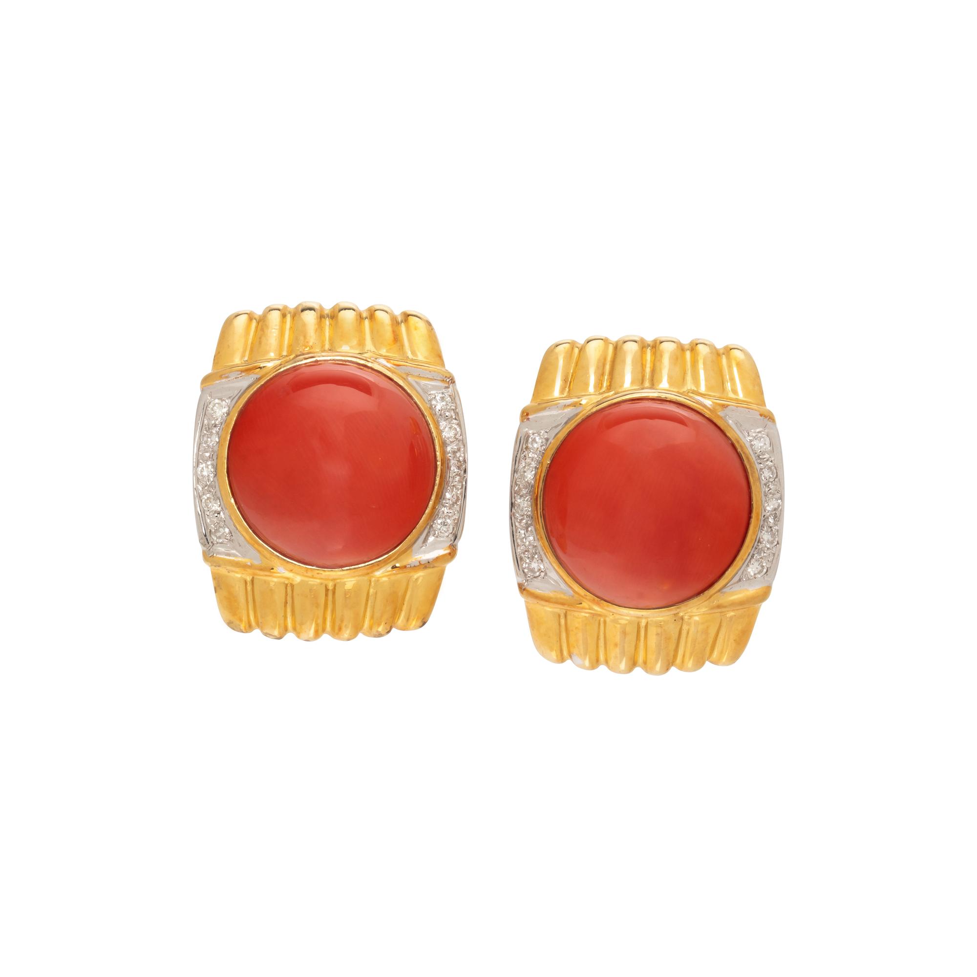 CORAL AND DIAMOND EARRINGS