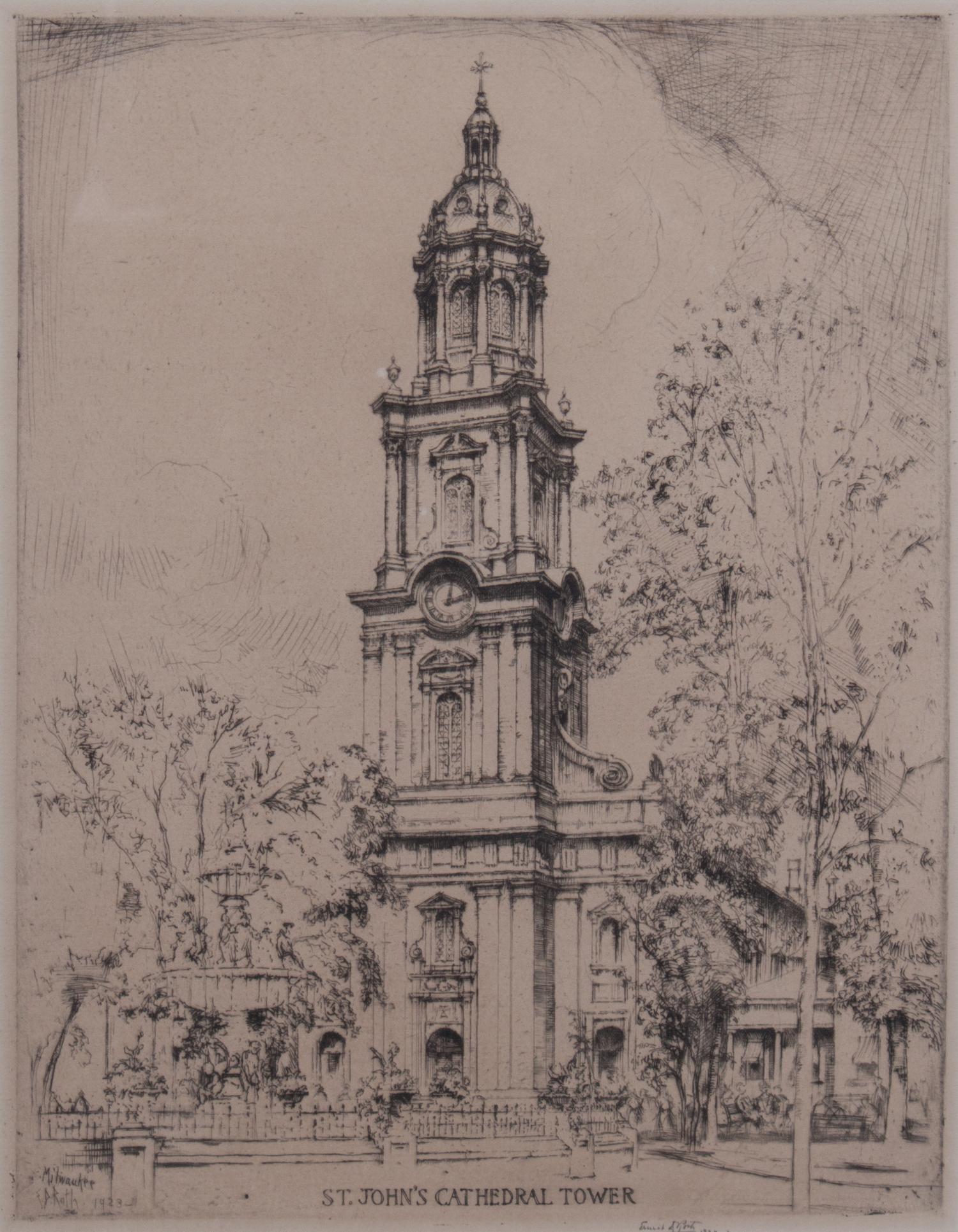 Ernest Roth, (American, 1879-1964), St. John's Cathedral Tower, 1924
