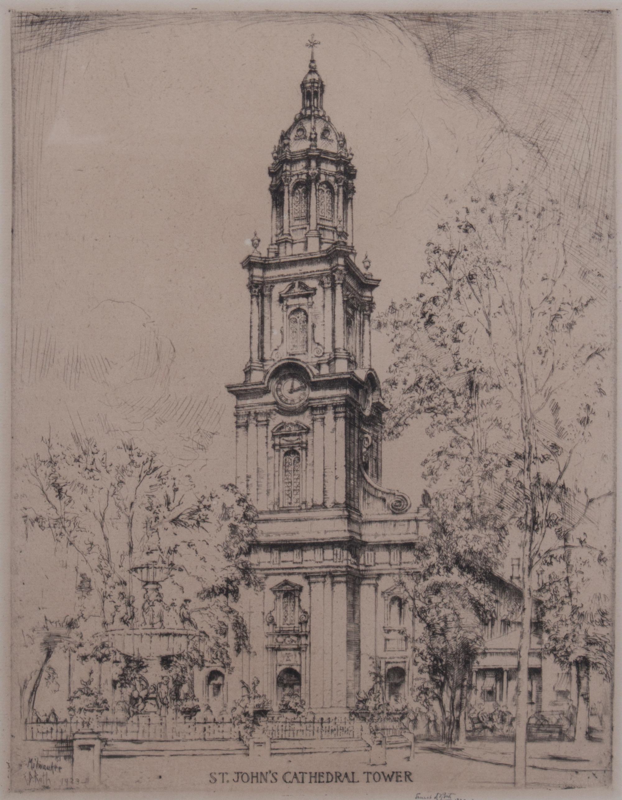 Ernest Roth, (American, 1879-1964), St. John's Cathedral Tower, 1924