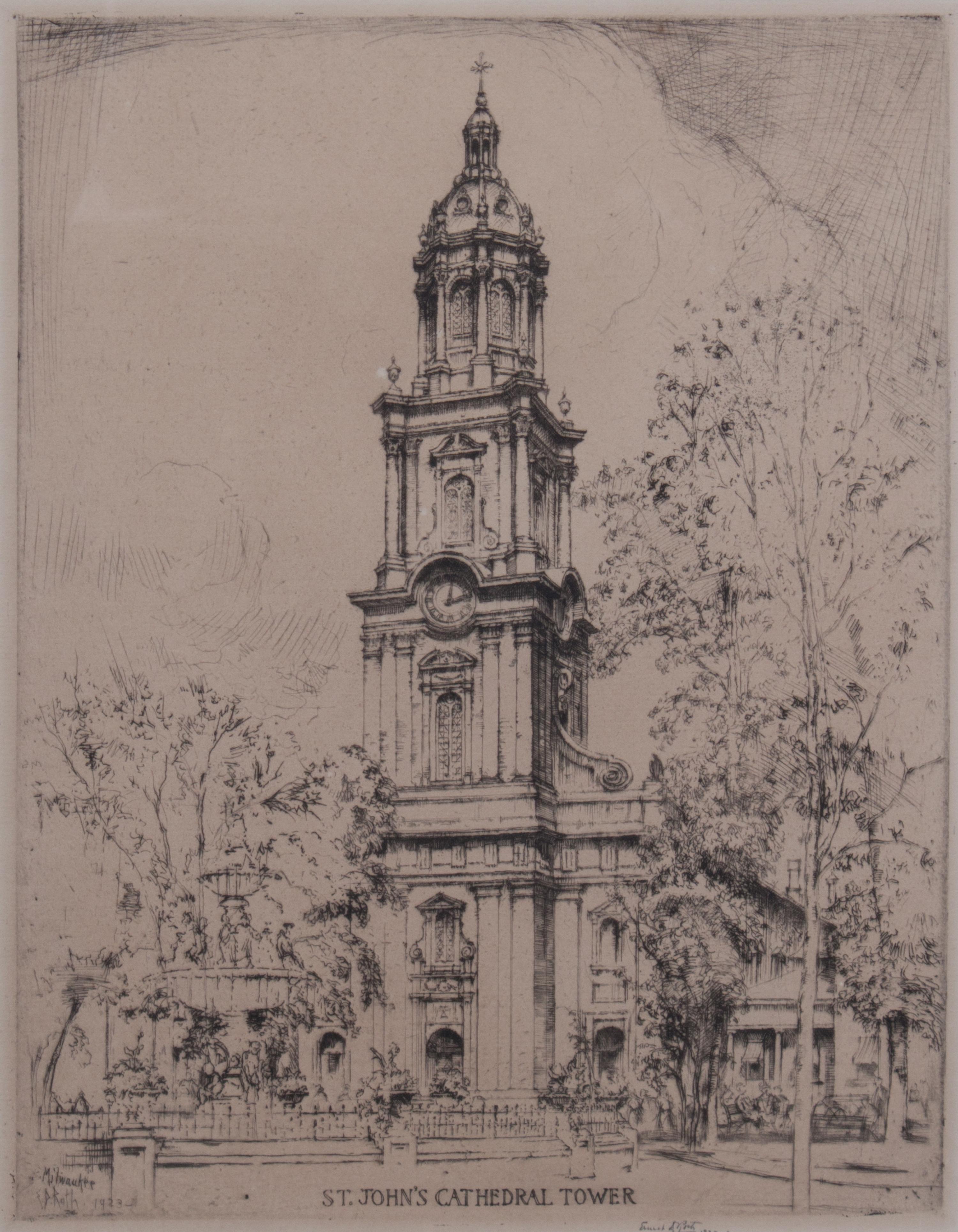 Ernest Roth, (American, 1879-1964), St. John's Cathedral Tower, 1924