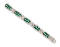 A 14 Karat White Gold, Emerald and Diamond Bracelet,