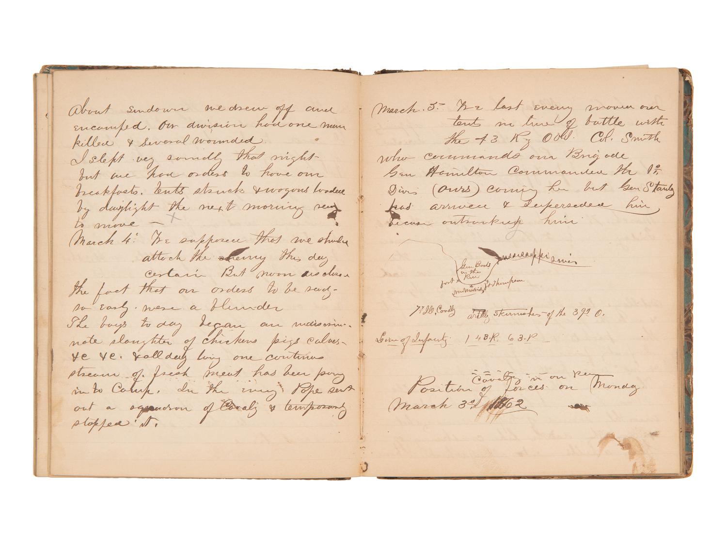 JACKSON, Col. Oscar L. (1840-1920). Five journals, incl. descriptions of Oscar L. Jackson's political activism during the 1860 campaign and his service with 63rd OVI, with campaign broadside noting Jackson as a speaker.