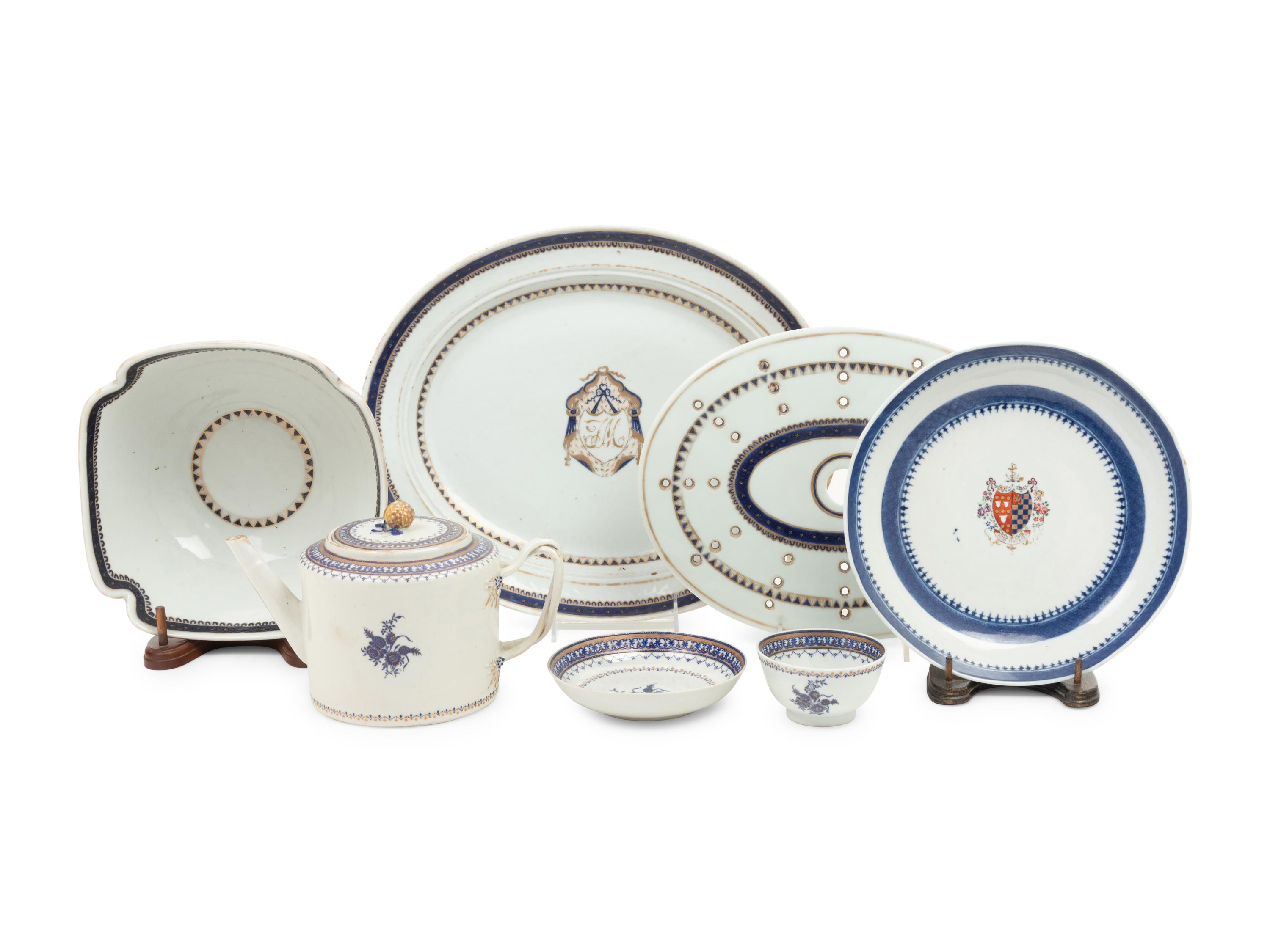 A Group of Chinese Export Porcelain Armorial Articles