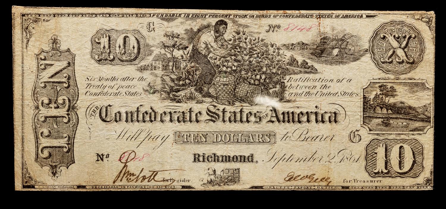 An 1861 Confederate States of American T-29 $10 Bank Note — PCGS CURRENCY GRADED VF20 APPARENT
