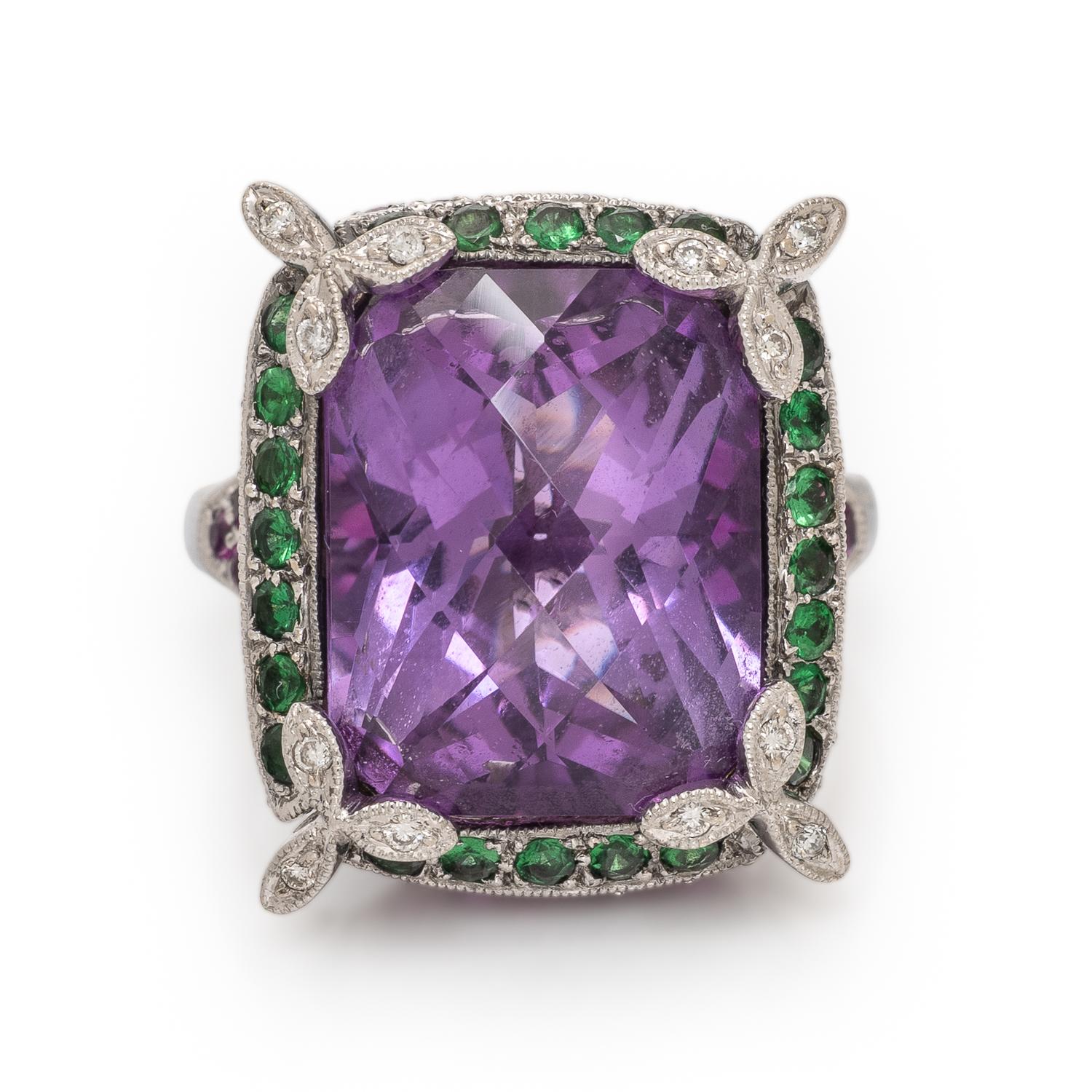 Multigem, Diamond, and White Gold Ring