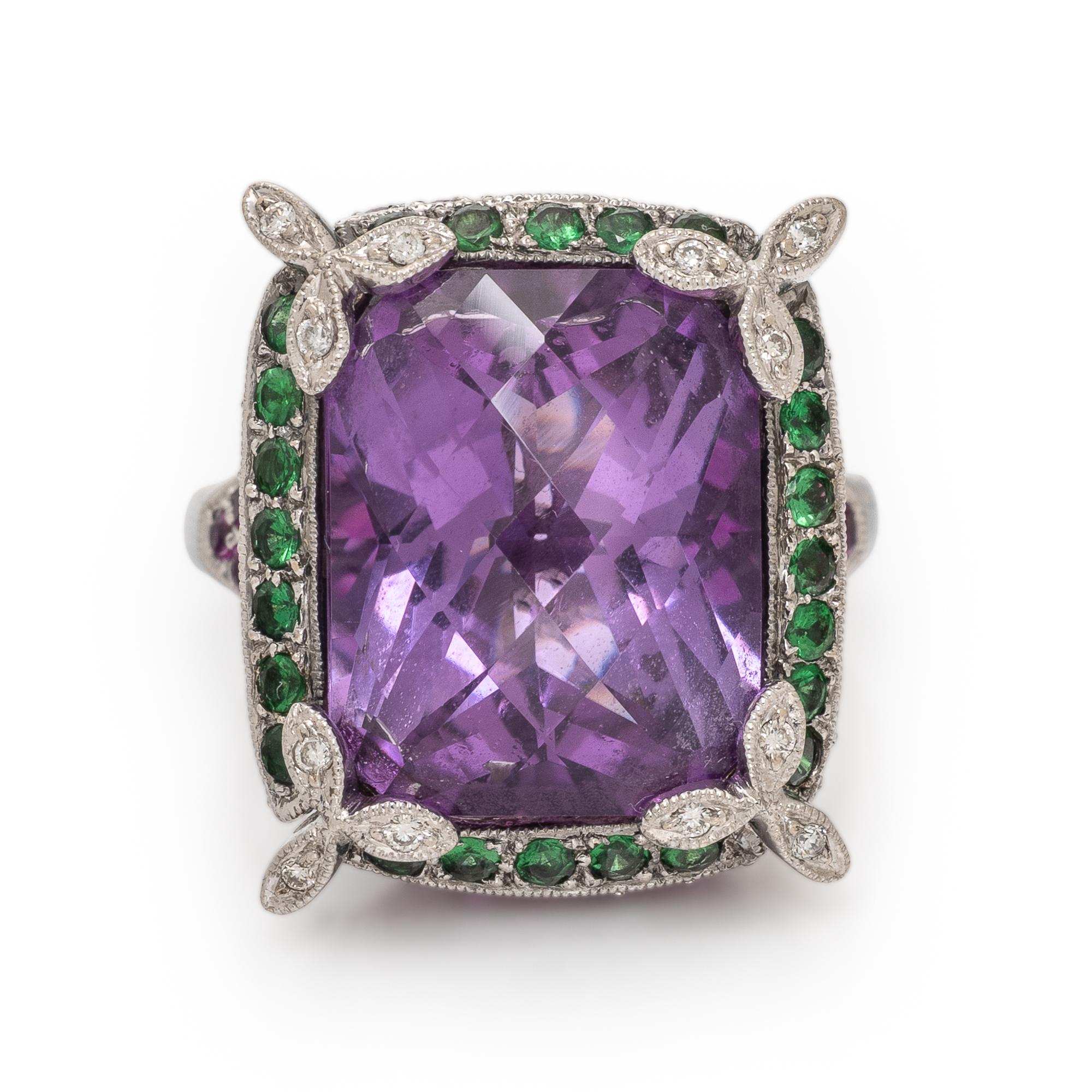 Multigem, Diamond, and White Gold Ring