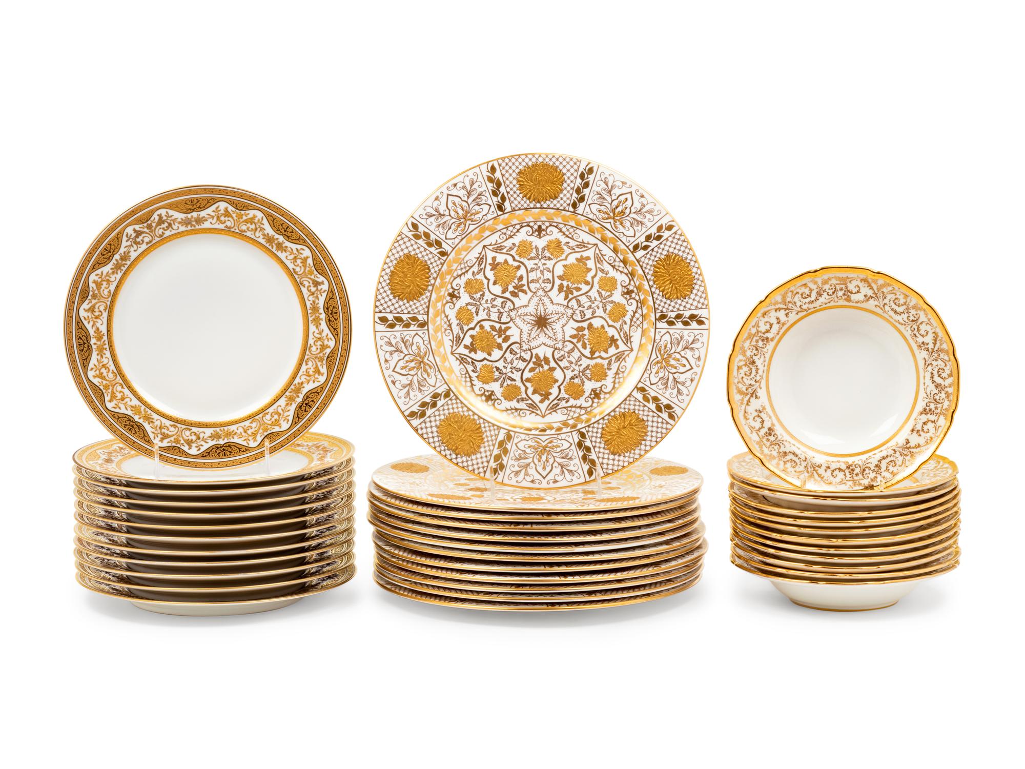 Three Sets of Gilt Decorated Porcelain Plates