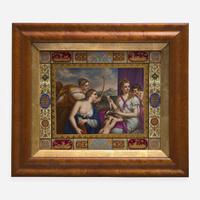 A KPM style painted porcelain plaque depicting Diana with attendants late 19th century