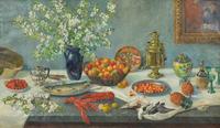 Still Life with Samovar, Blossoms in a Glass Vase, Strawberries in a Bowl, Game, Lobsters and Pineapples, 1927