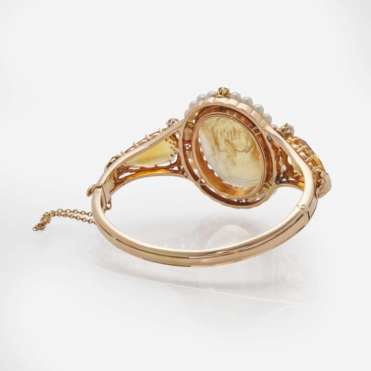 A Yellow Gold, Citrine, Diamond, and Seed Pearl Bracelet