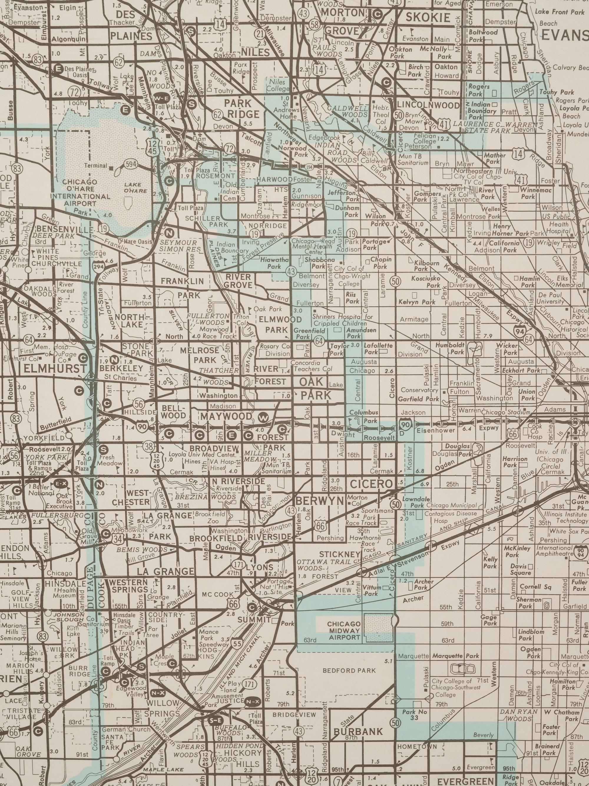 A group of five American state and city maps, comprising:
