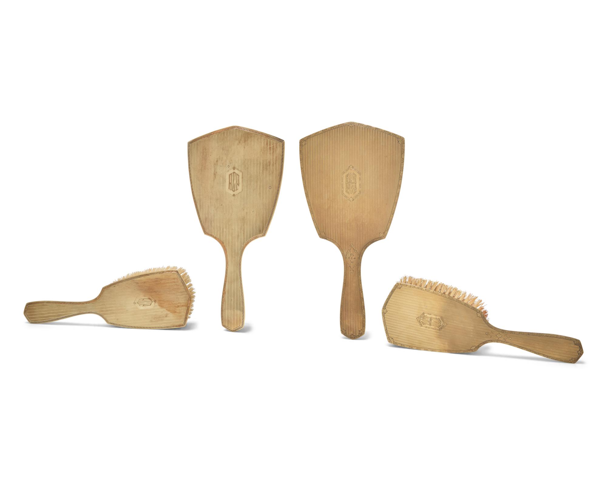 An Assembled 14 Karat Gold Dressing Set