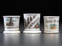 Three Cyclist's Porcelain Shaving Mugs