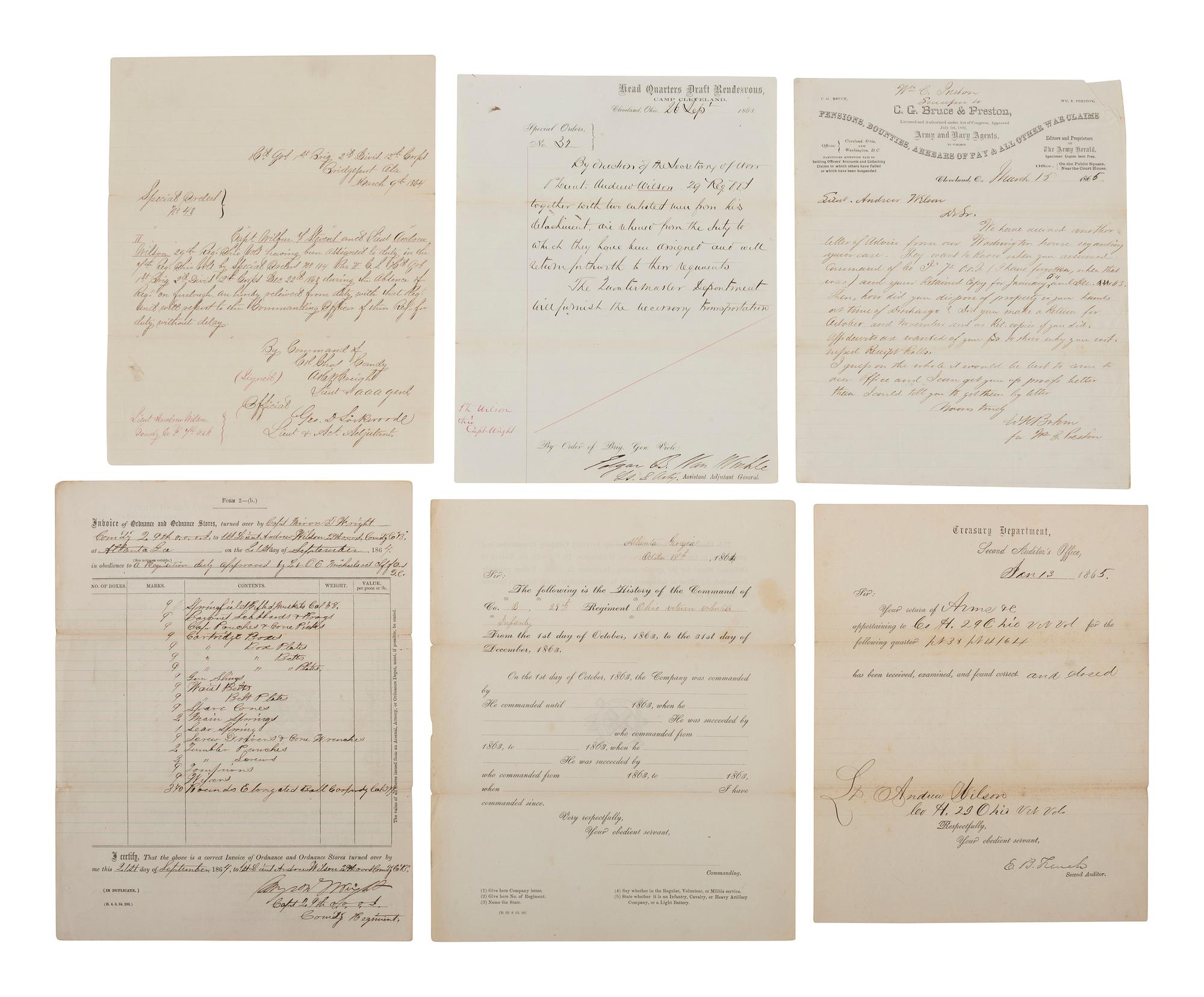 [CIVIL WAR]. Small archive related to Lieut. Andrew Wilson, Co. B, 29th Ohio Volunteer Infantry.