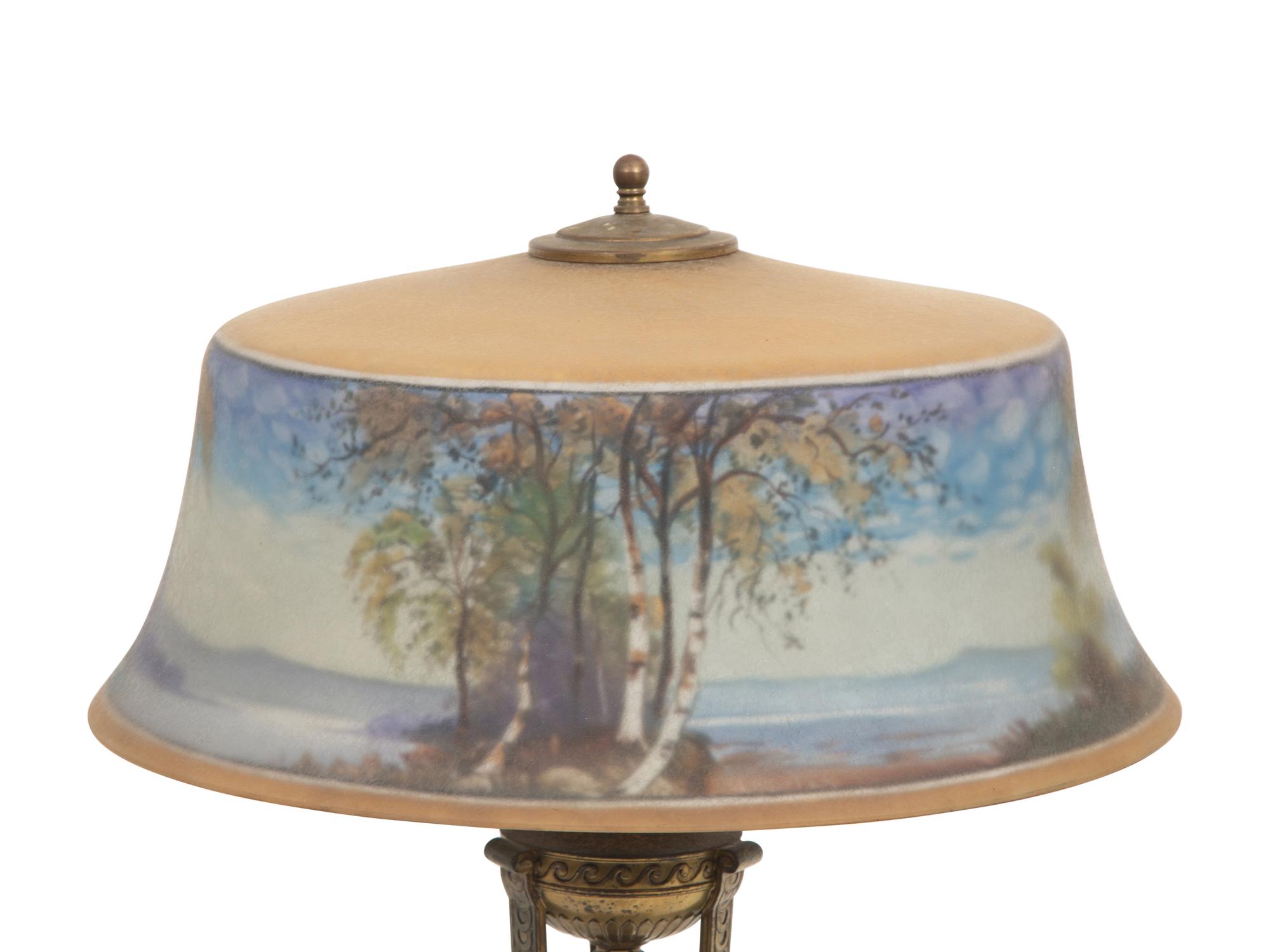 Reverse-painted Exeter lamp, c. 1915 Pairpoint Glass Company, USA