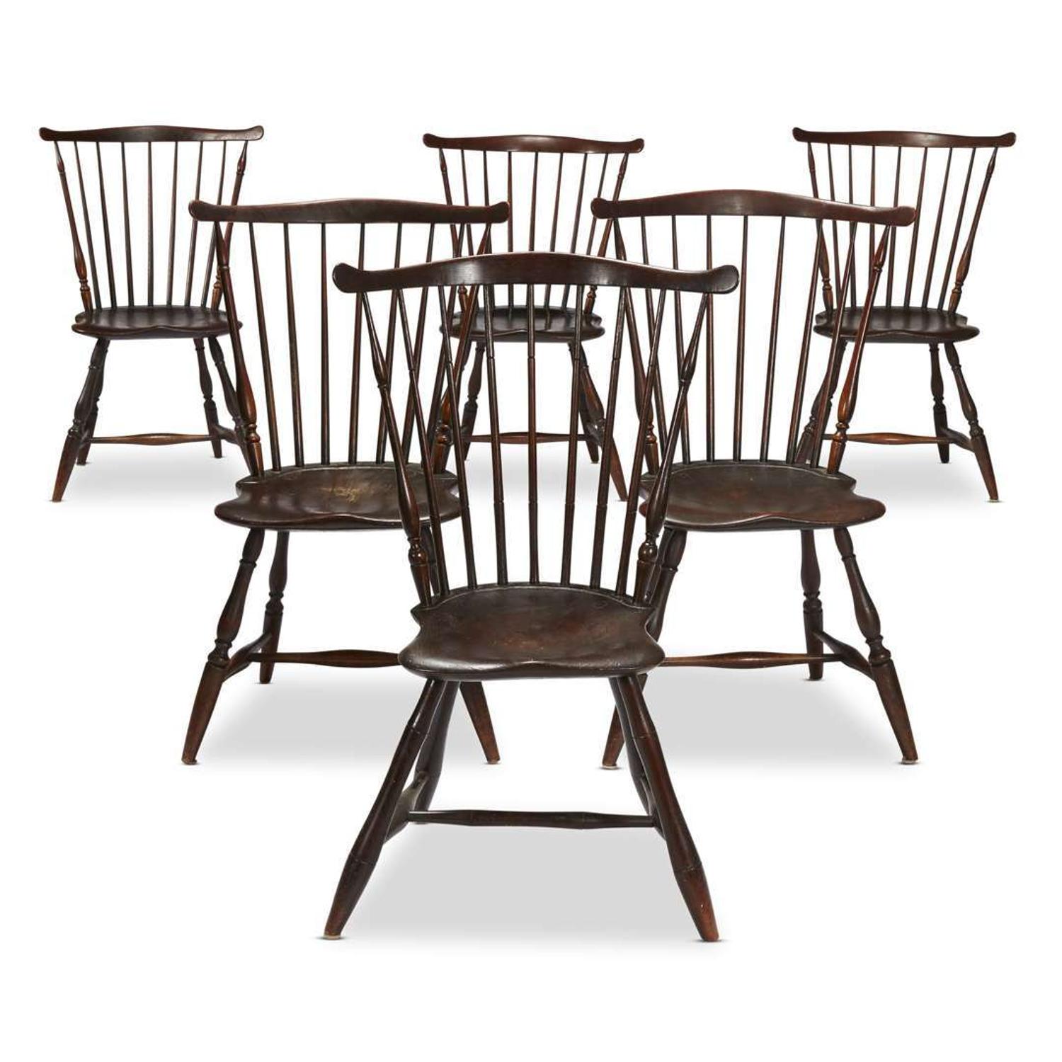 Assembled set of six fan-back Windsor side chairs Philadelphia, PA, late 18th century