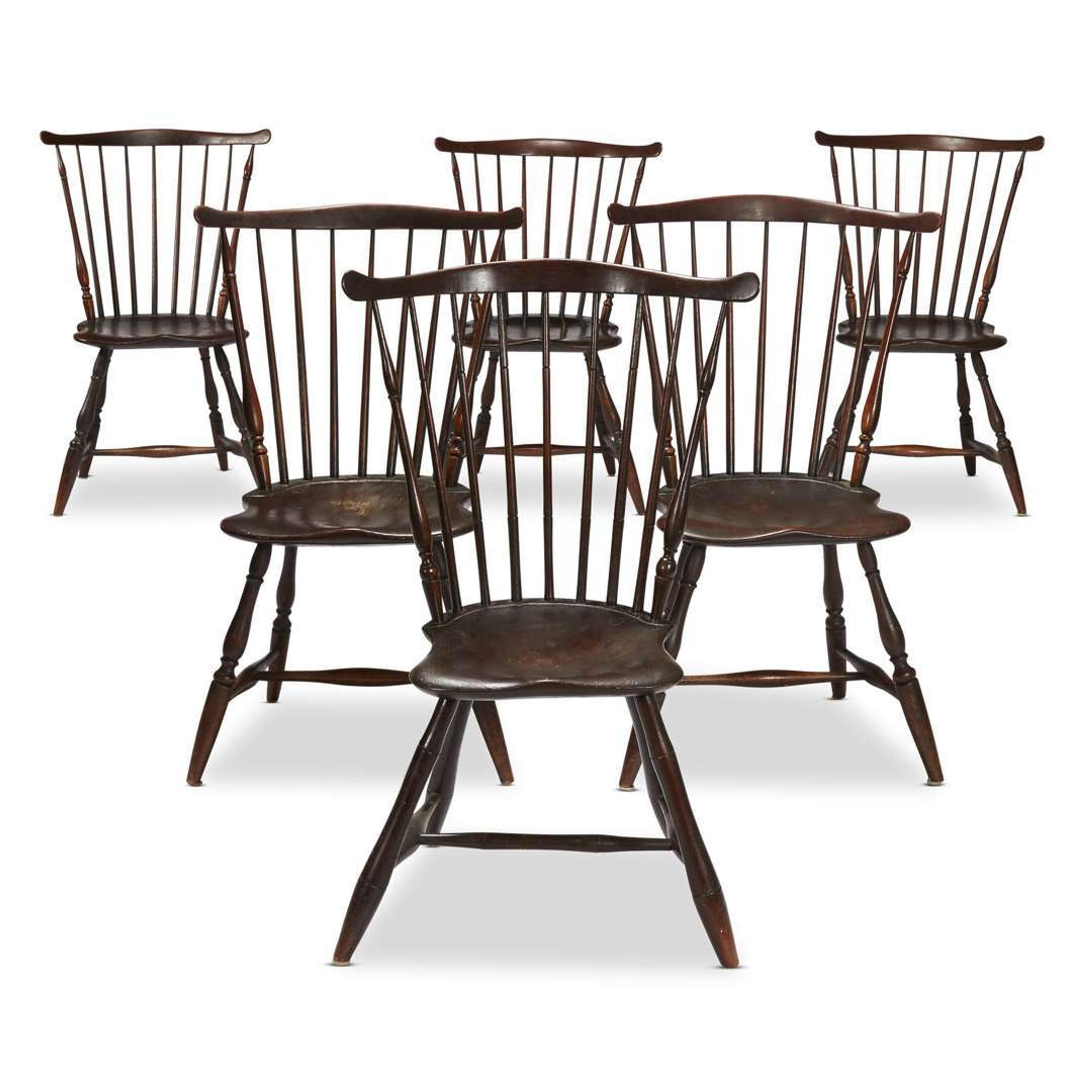Assembled set of six fan-back Windsor side chairs Philadelphia, PA, late 18th century