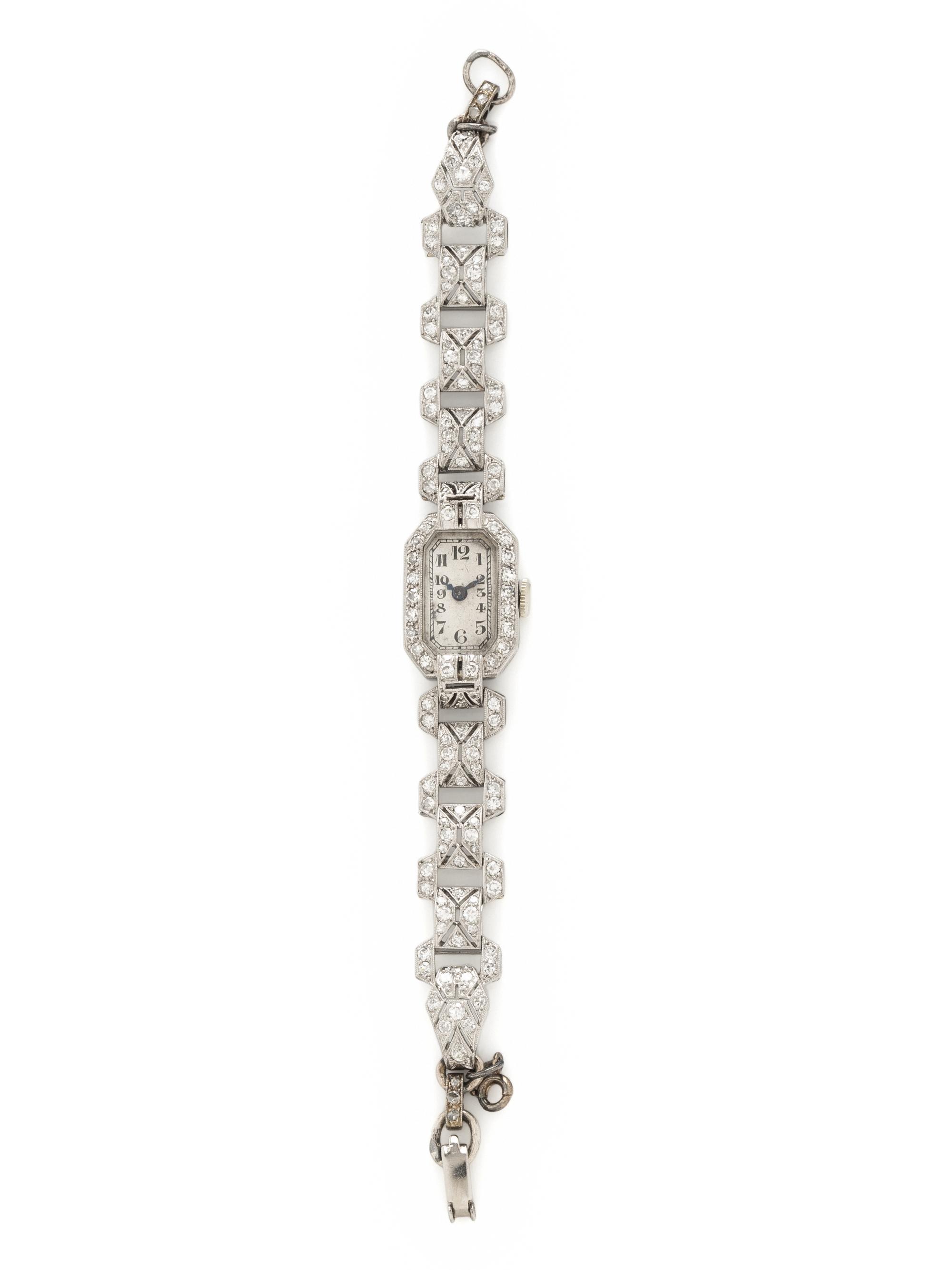 ART DECO, PLATINUM AND DIAMOND WATCH