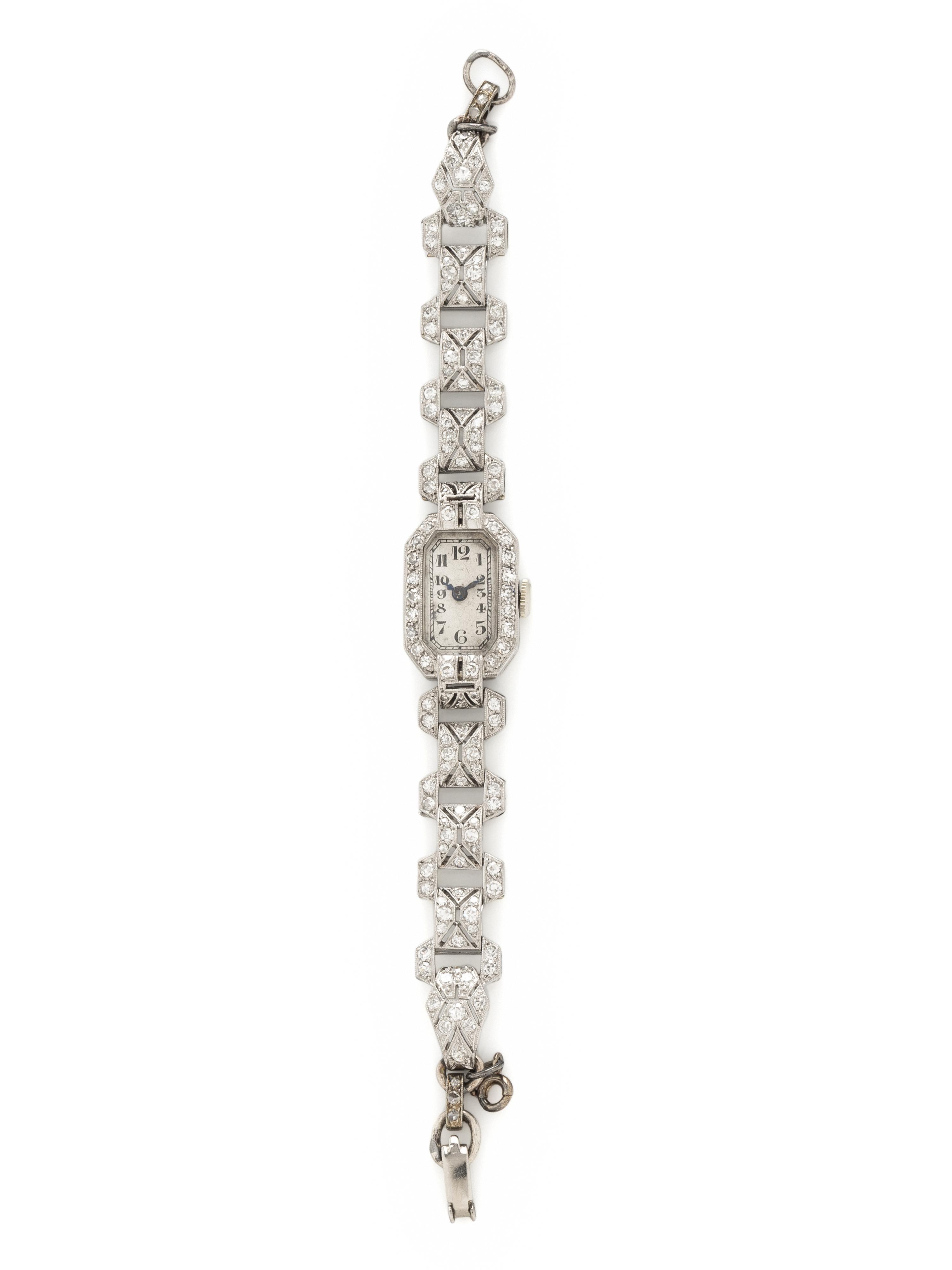 ART DECO, PLATINUM AND DIAMOND WATCH