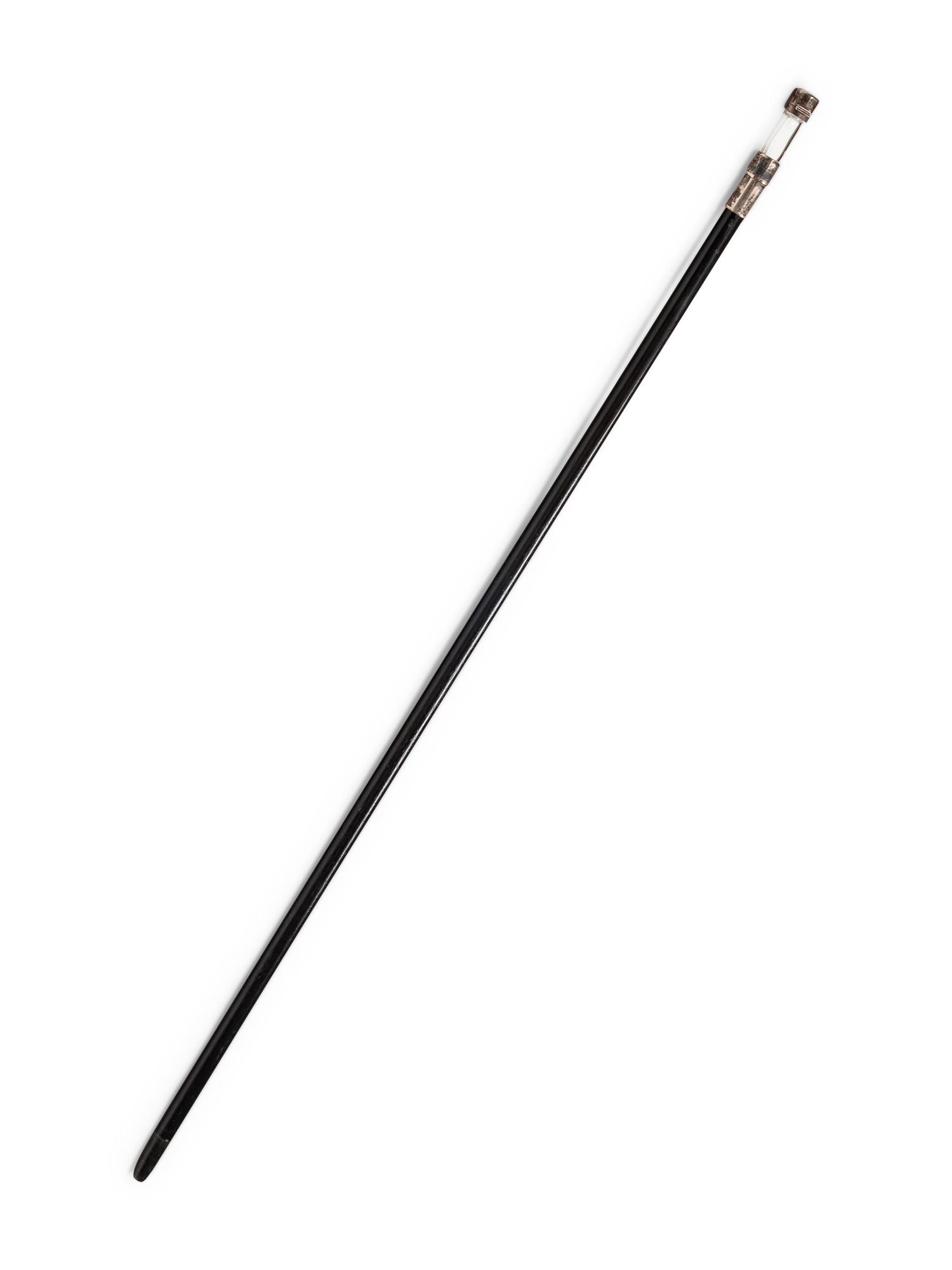 An English Silver Mounted Ebony Scent Flask Walking Stick