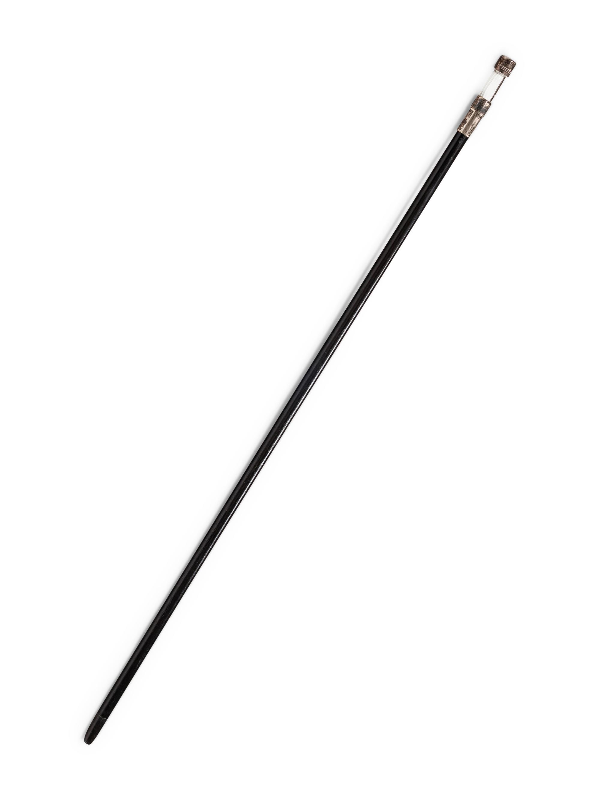 An English Silver Mounted Ebony Scent Flask Walking Stick