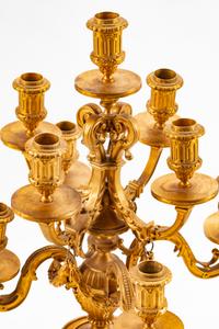 A Pair of Gilt-Bronze-Mounted Green Marble Nine-Light Candelabra — 19TH CENTURY