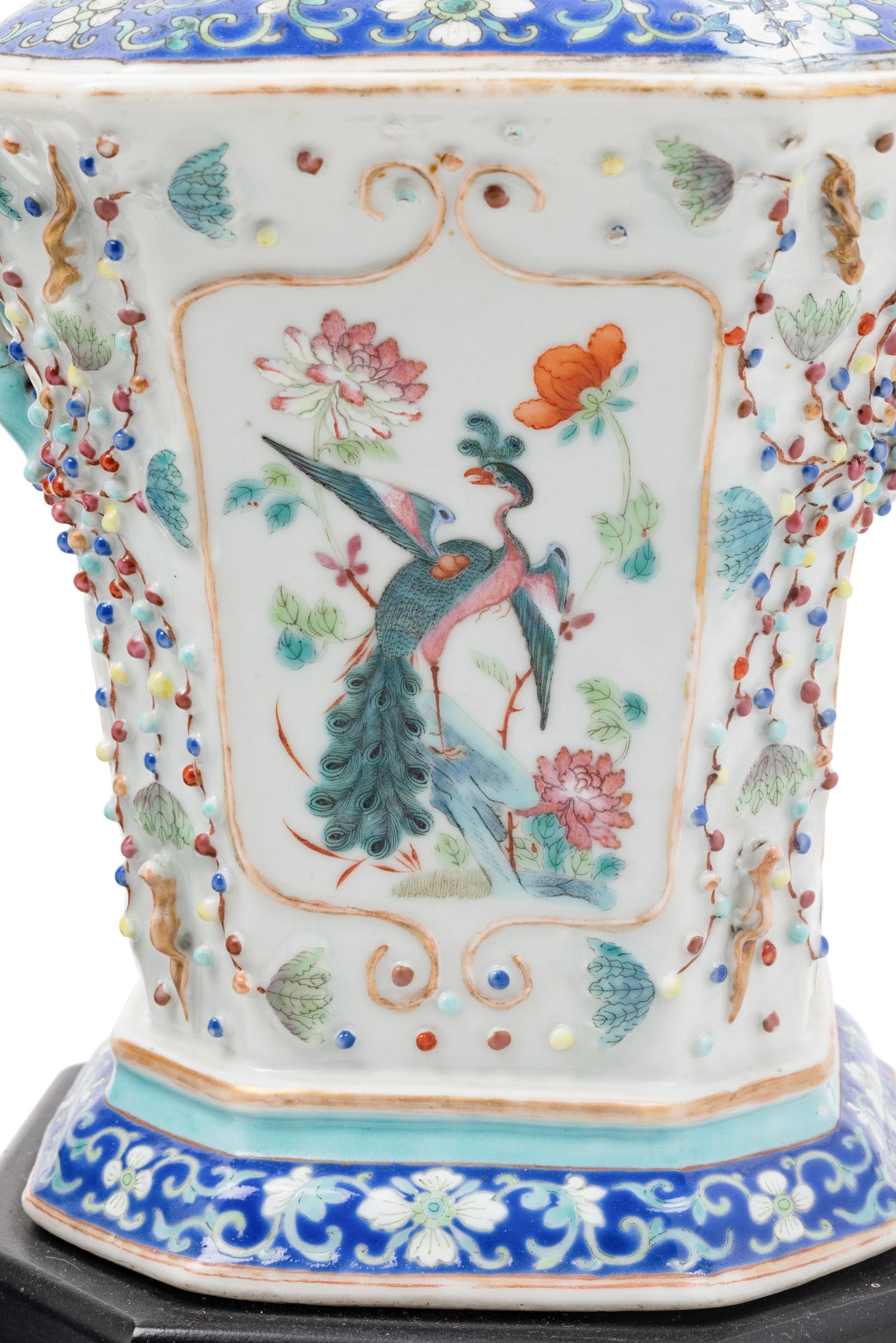 A Pair of Chinese Export Famille Rose Porcelain Tulipières Mounted as Lamps