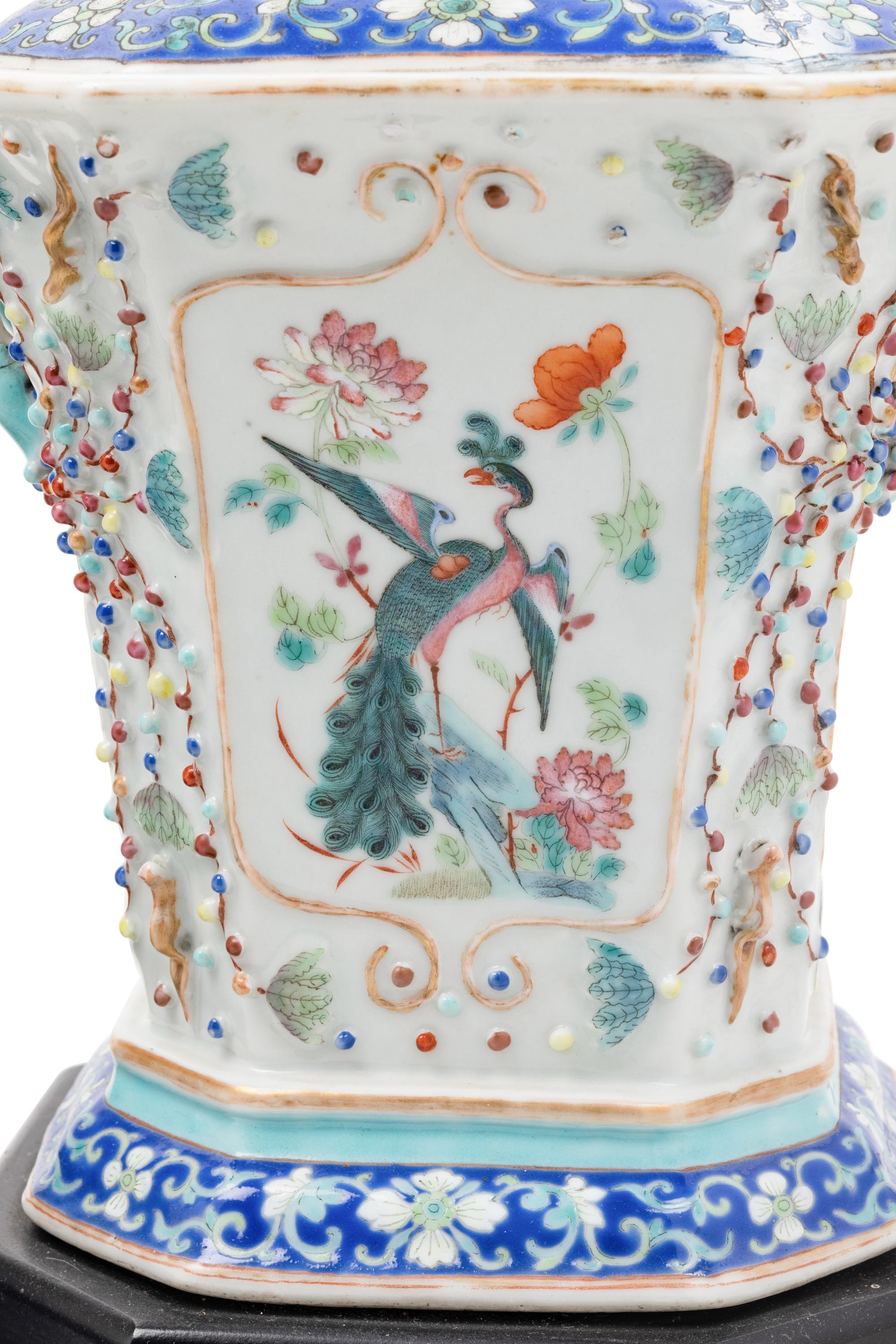 A Pair of Chinese Export Famille Rose Porcelain Tulipières Mounted as Lamps