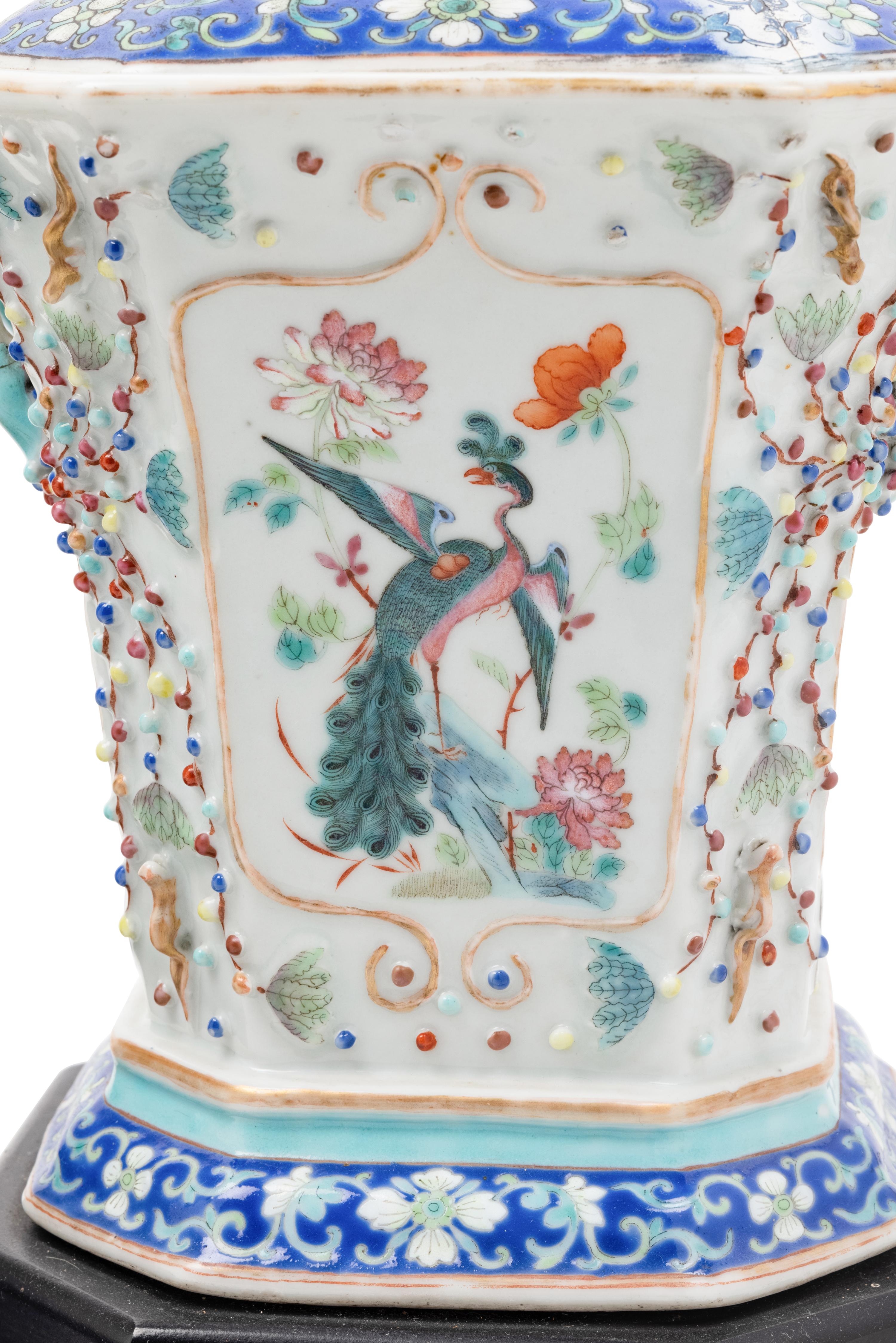 A Pair of Chinese Export Famille Rose Porcelain Tulipières Mounted as Lamps