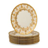 A Set of Ten Royal Doulton Gilt Decorated Porcelain Service Plates