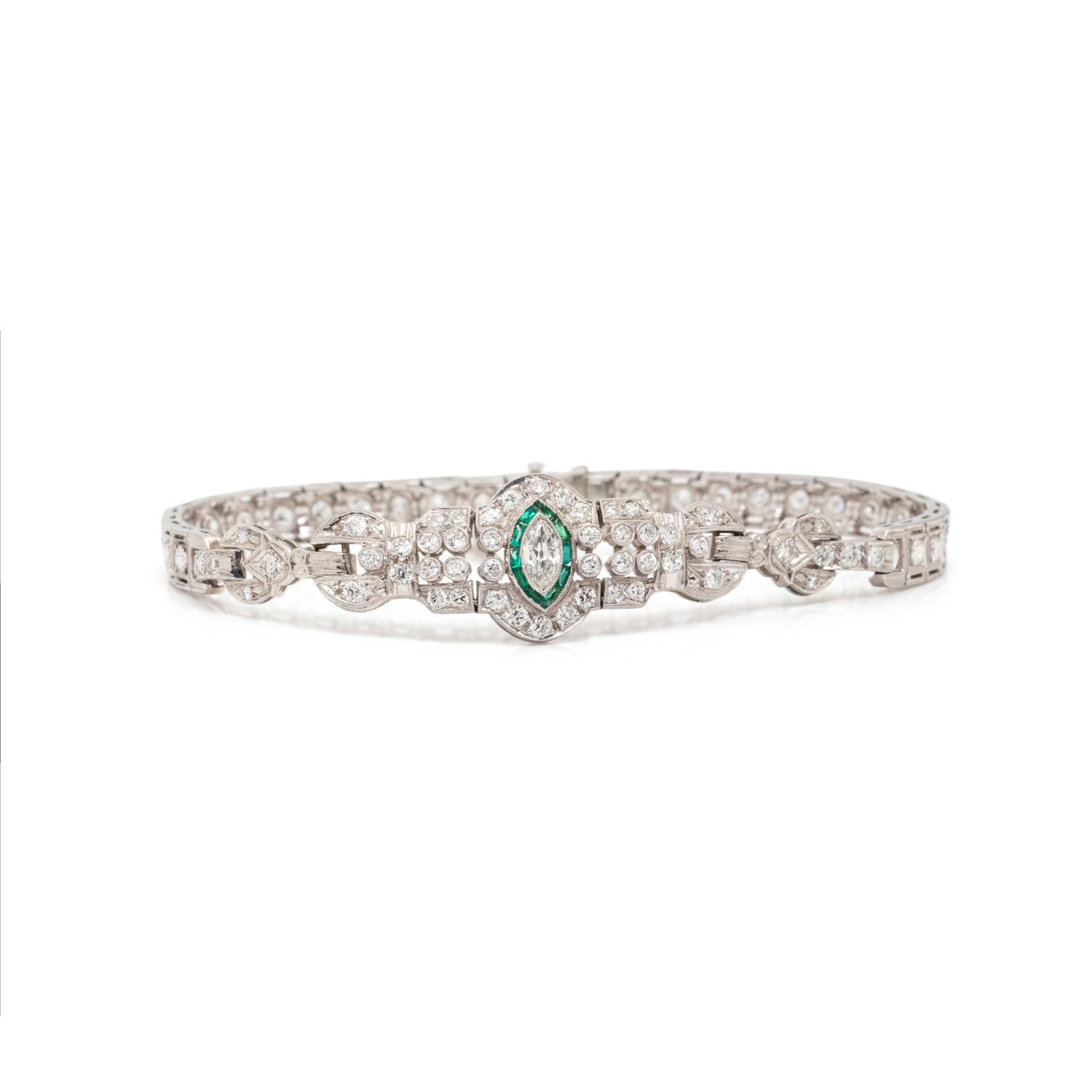 ART DECO, DIAMOND AND EMERALD BRACELET