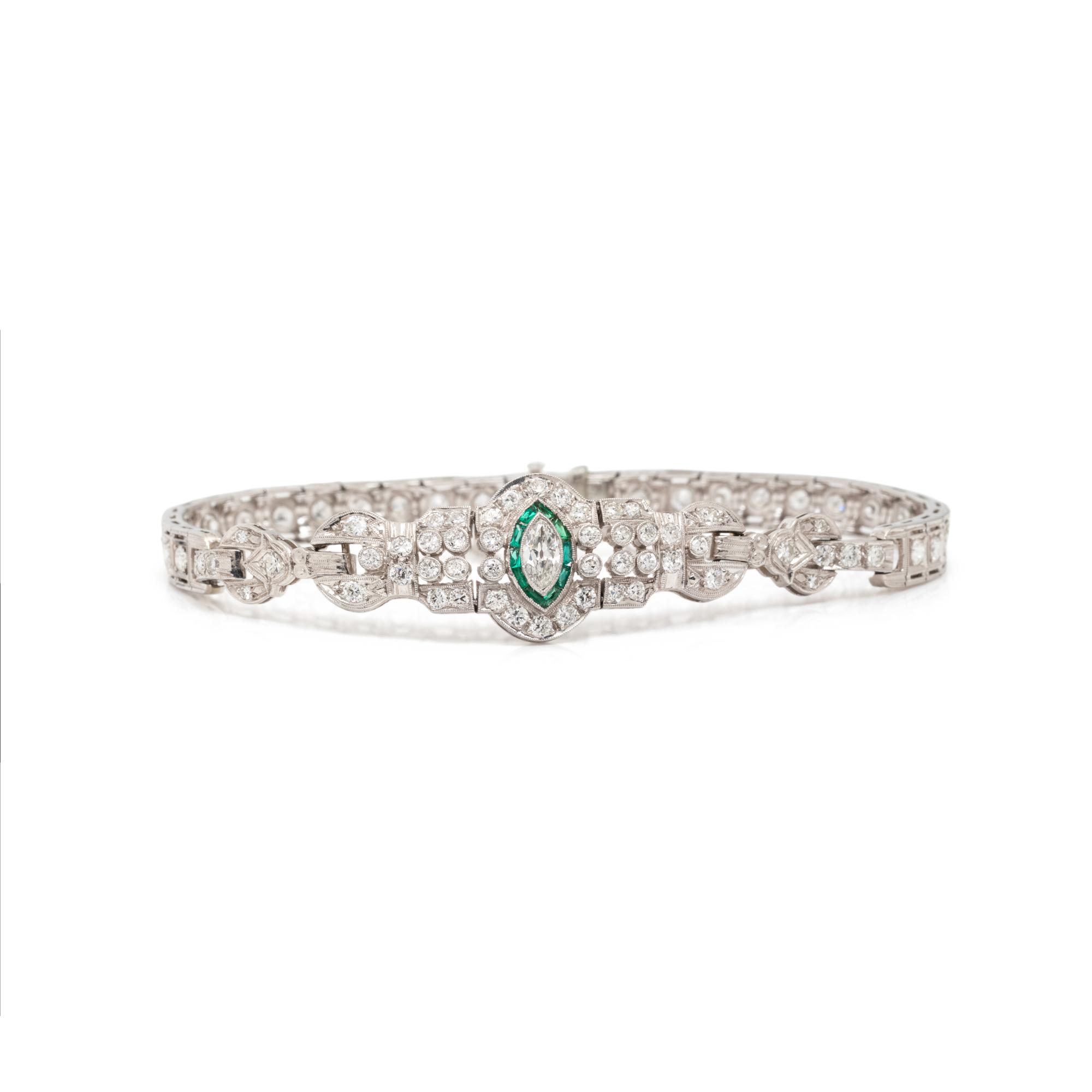 ART DECO, DIAMOND AND EMERALD BRACELET