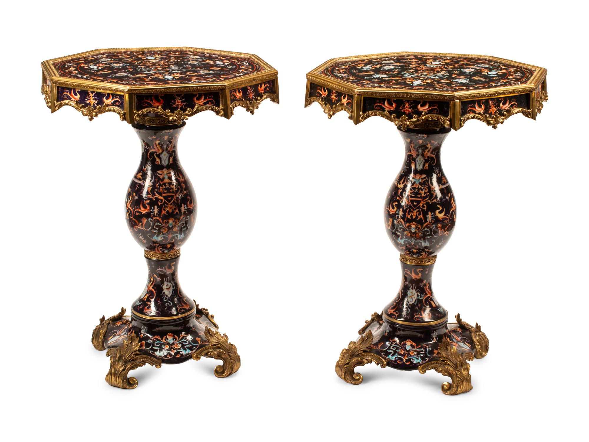 A Pair of Neoclassical Style Gilt Bronze Mounted Porcelain Tables