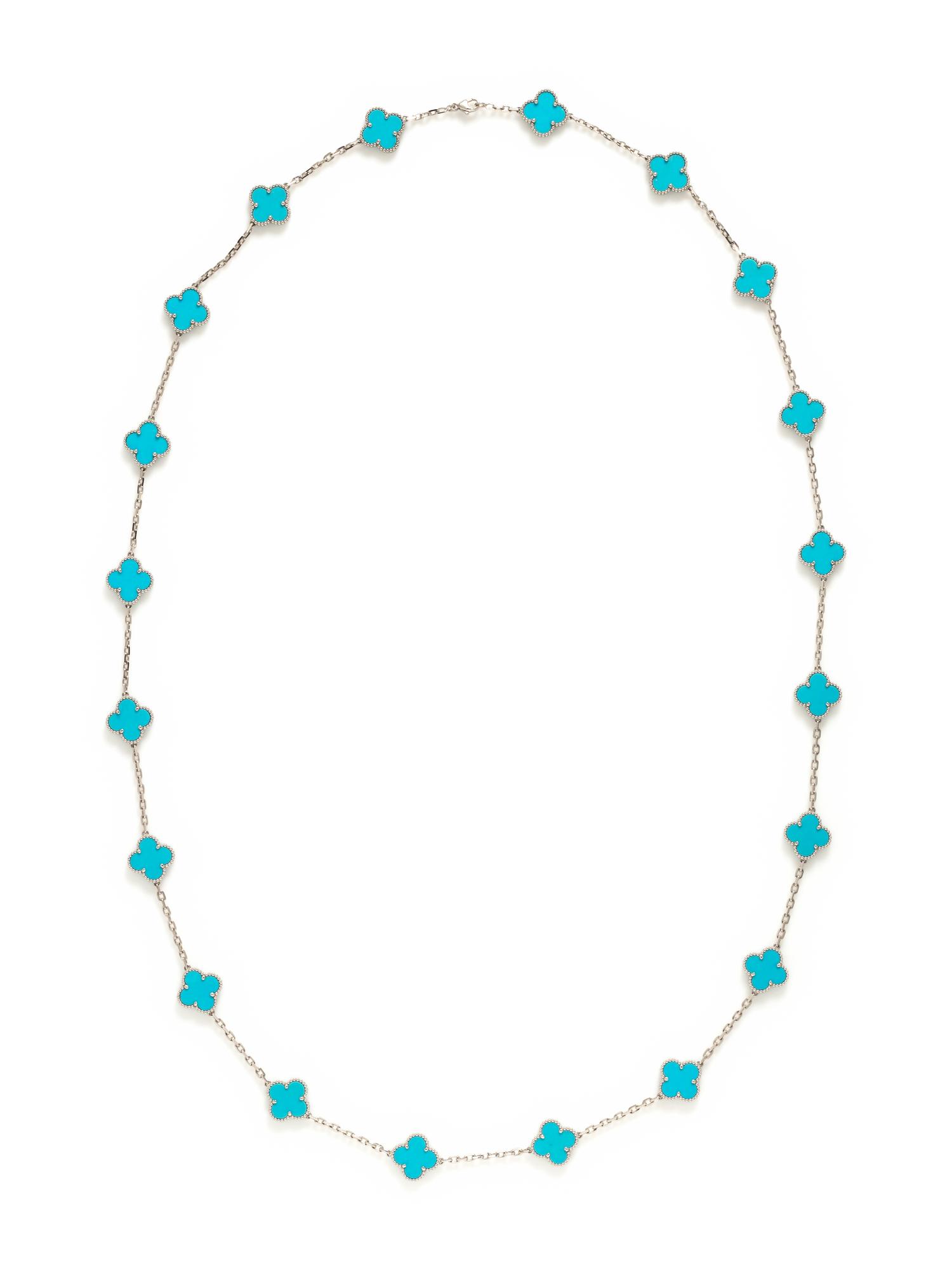 VAN CLEEF & ARPELS, WHITE GOLD AND TURQUOISE 'VINTAGE ALHAMBRA' NECKLACE