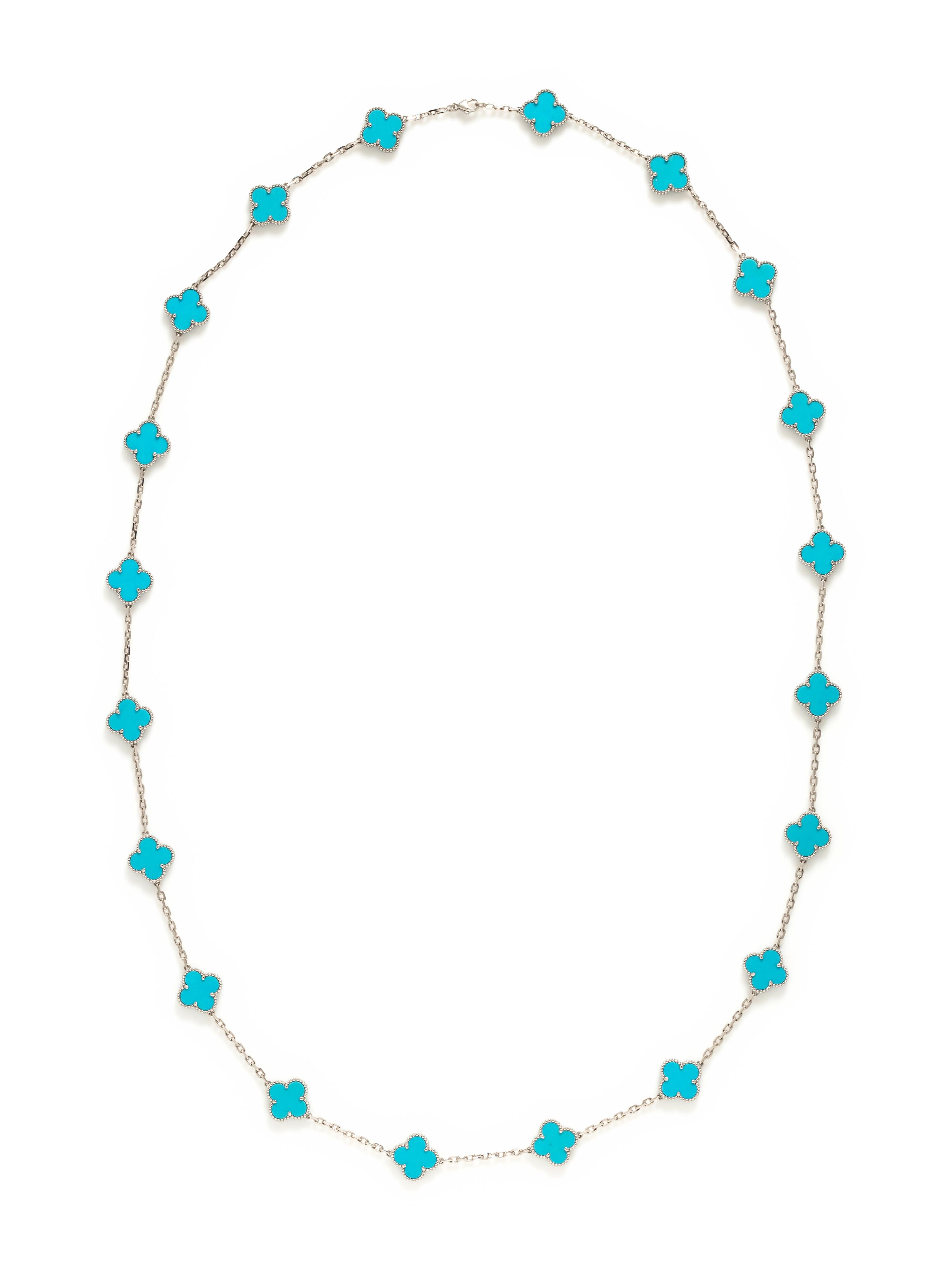 VAN CLEEF & ARPELS, WHITE GOLD AND TURQUOISE 'VINTAGE ALHAMBRA' NECKLACE