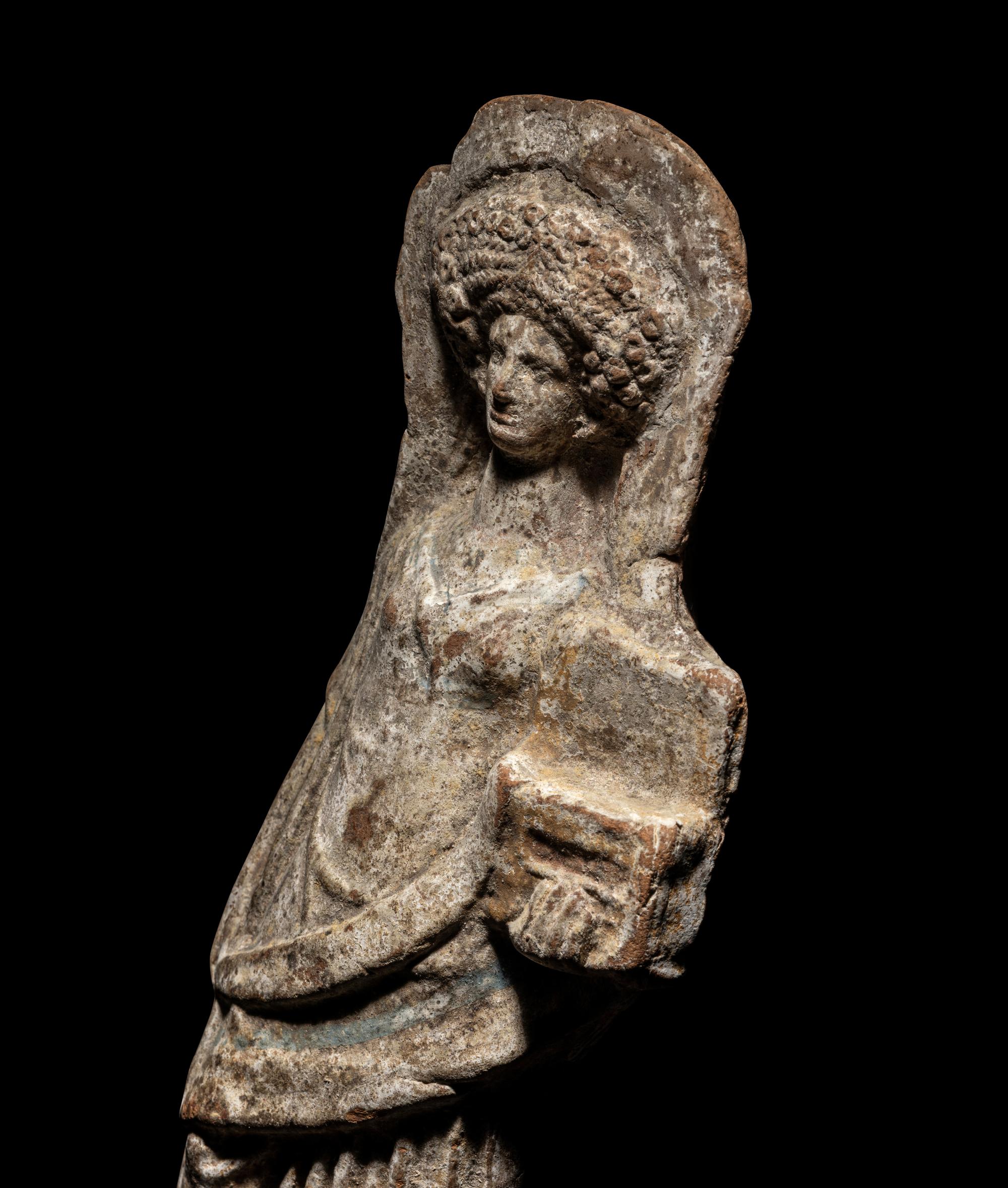 A Boeotian Terracotta Standing Figure with Casket