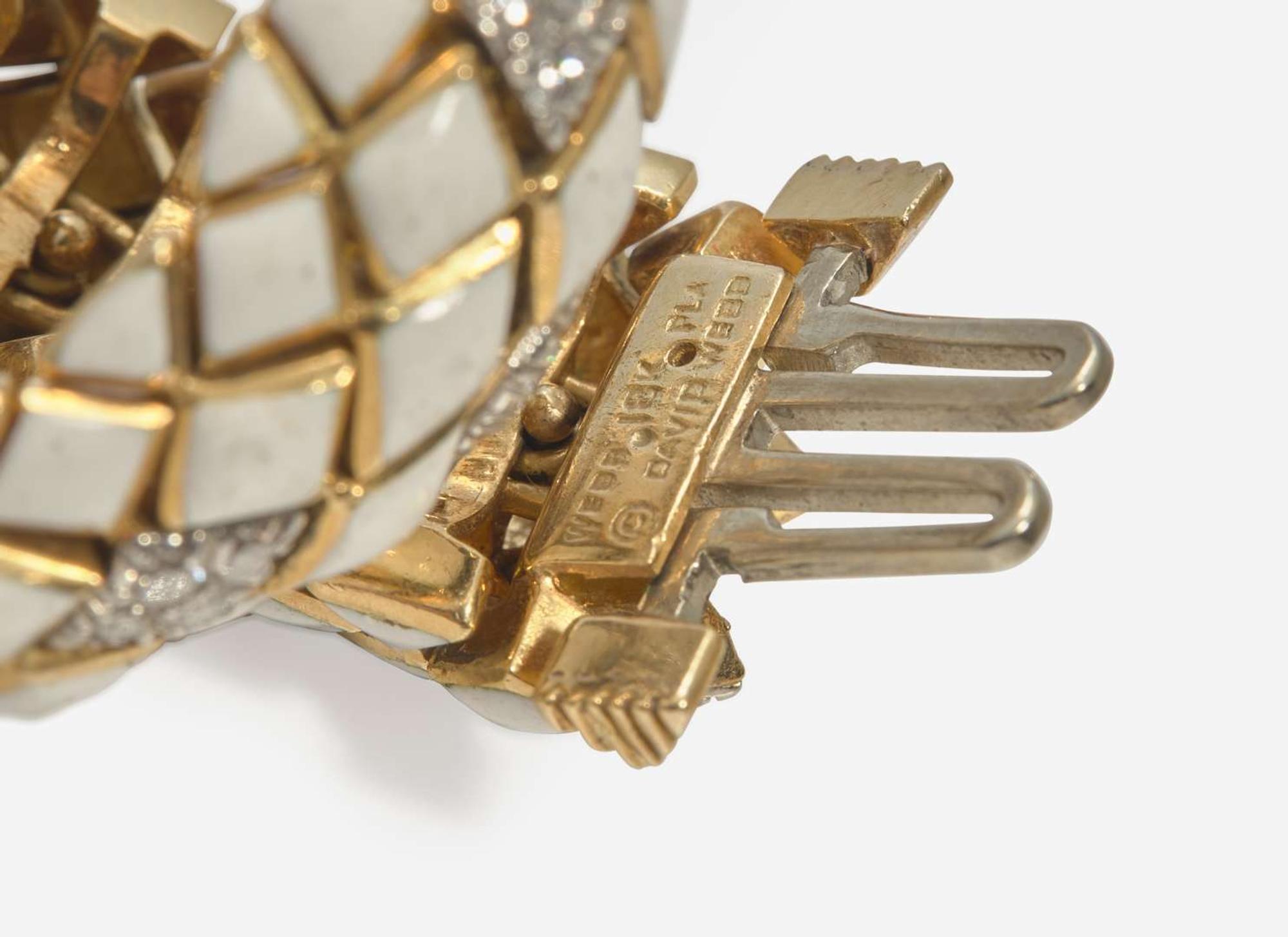 A David Webb 18K Yellow Gold, Platinum, Diamond, and Enamel Bracelet