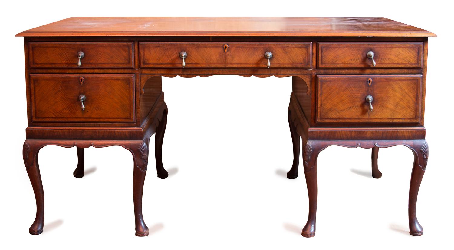 A George II Style Inlaid Mahogany Desk Height 30 x width 58 x depth 32 inches. — 19TH CENTURY