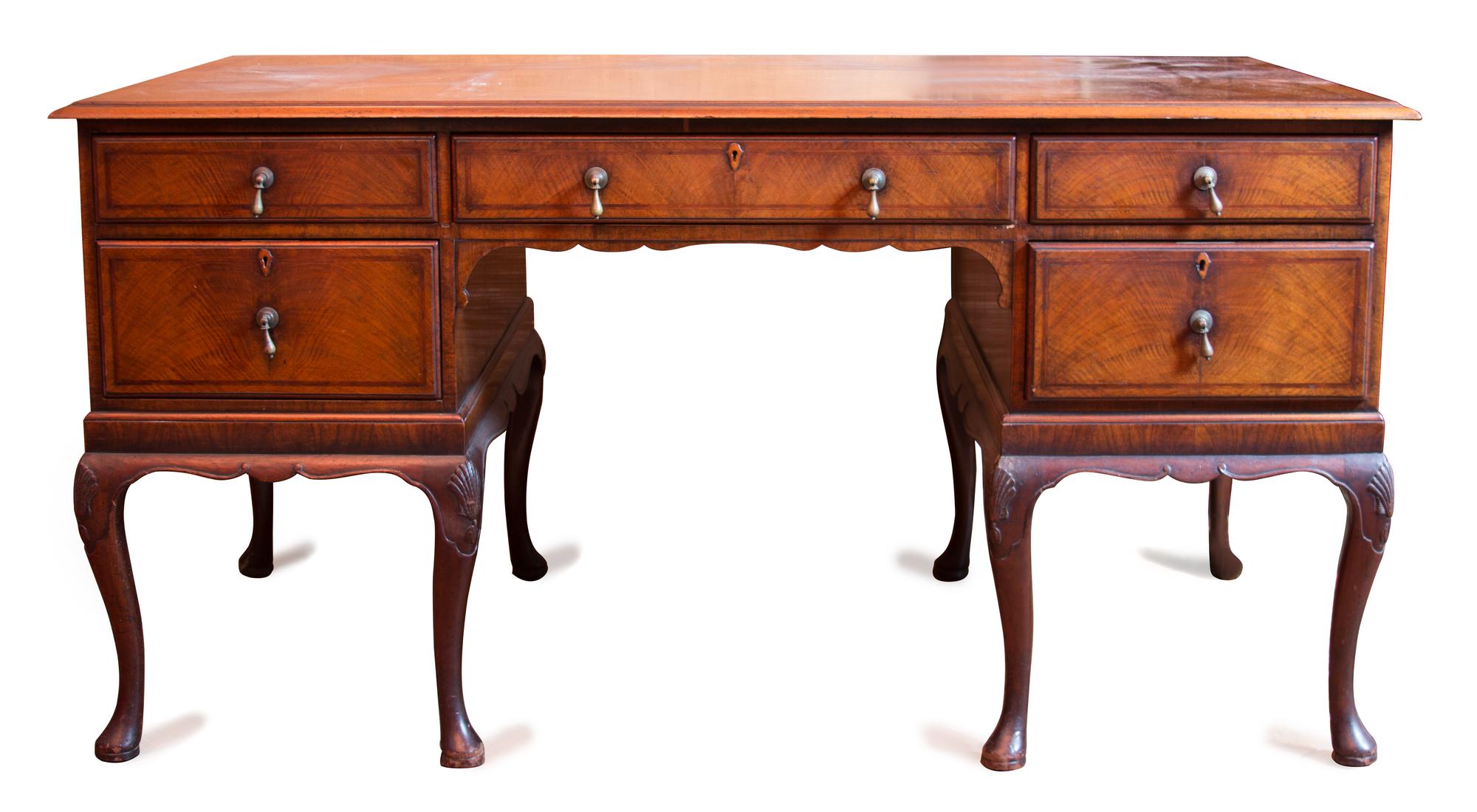 A George II Style Inlaid Mahogany Desk Height 30 x width 58 x depth 32 inches. — 19TH CENTURY