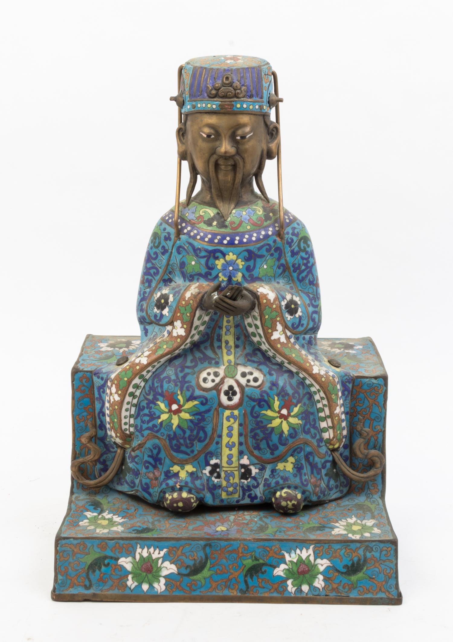 A Cloisonne Figure of a Scholar Height 18 1/2 inches.