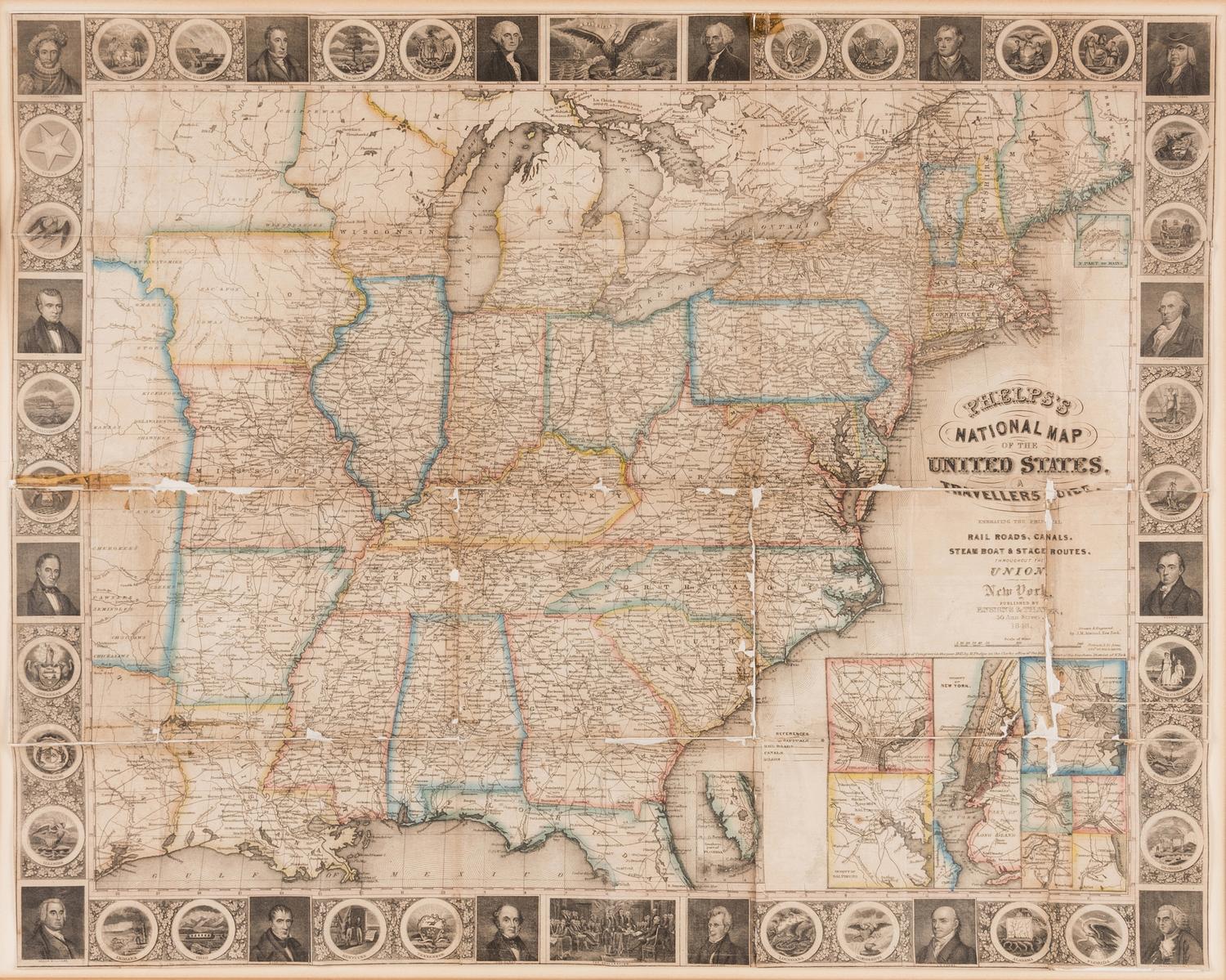 PHELPS, ENSIGNS & THAYER, publishers. Phelps's National Map of the United States, A Travellers Guide [map only]. New York, 1848.