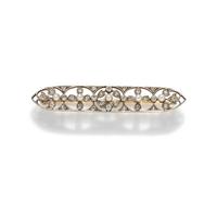 EDWARDIAN, PLATINUM-TOPPED GOLD, DIAMOND AND PEARL BROOCH
