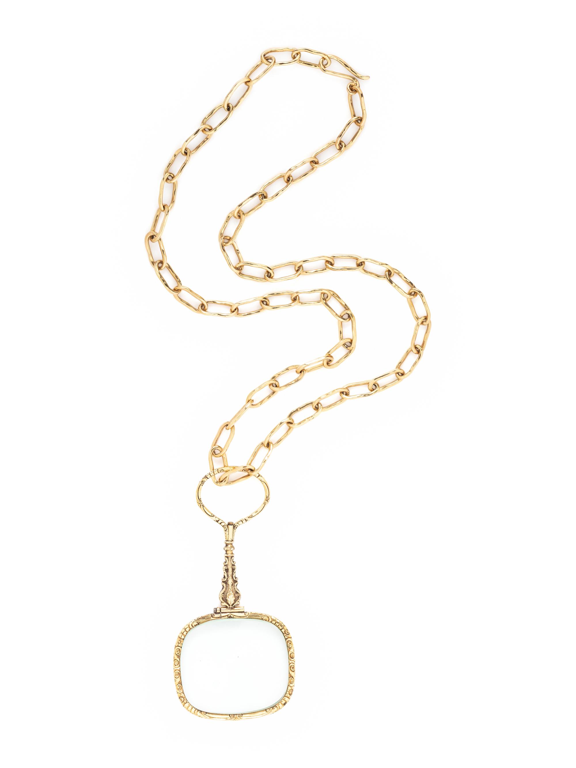 YELLOW GOLD MAGNIFYING GLASS PENDANT/NECKLACE