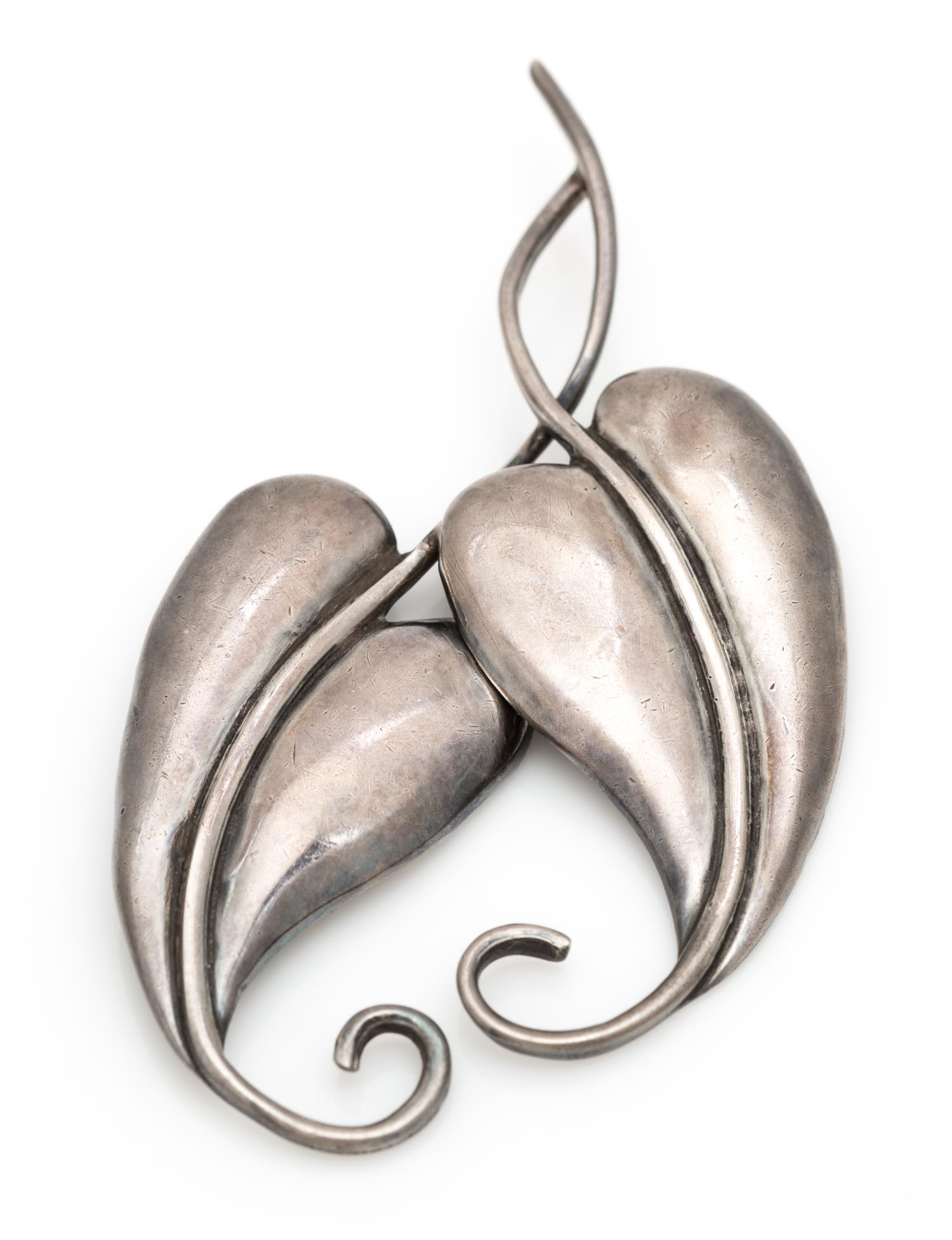 A Sterling Silver Double Leaf Motif Brooch, Margot de Taxco, 15.00 dwts.