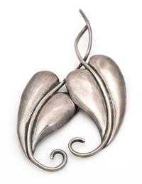 A Sterling Silver Double Leaf Motif Brooch, Margot de Taxco, 15.00 dwts.