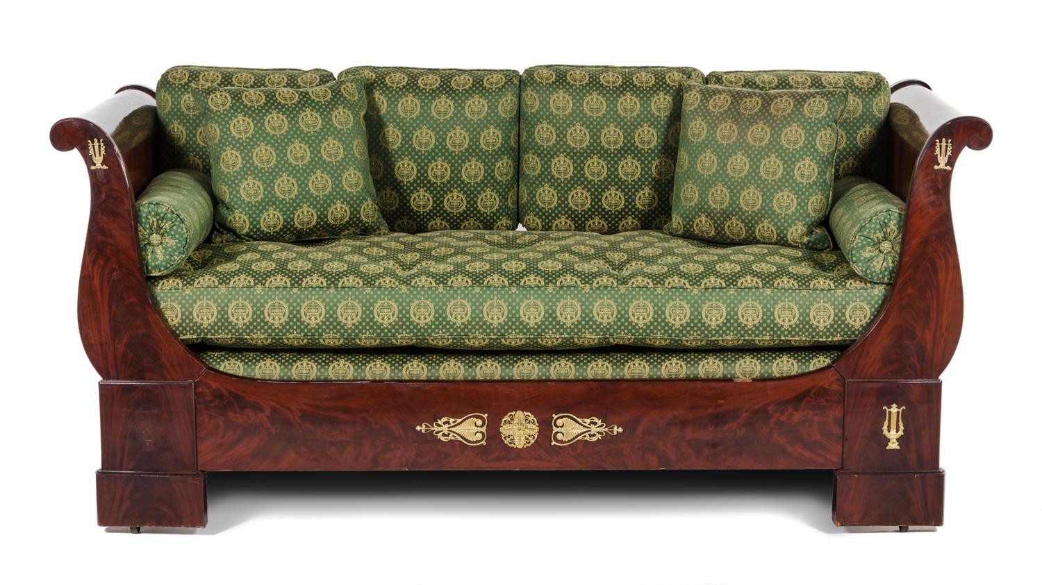 An Empire Gilt Bronze Mounted Lit en Bateau Height 38 x width 84 x depth 35 1/4 inches. — 19TH CENTURY