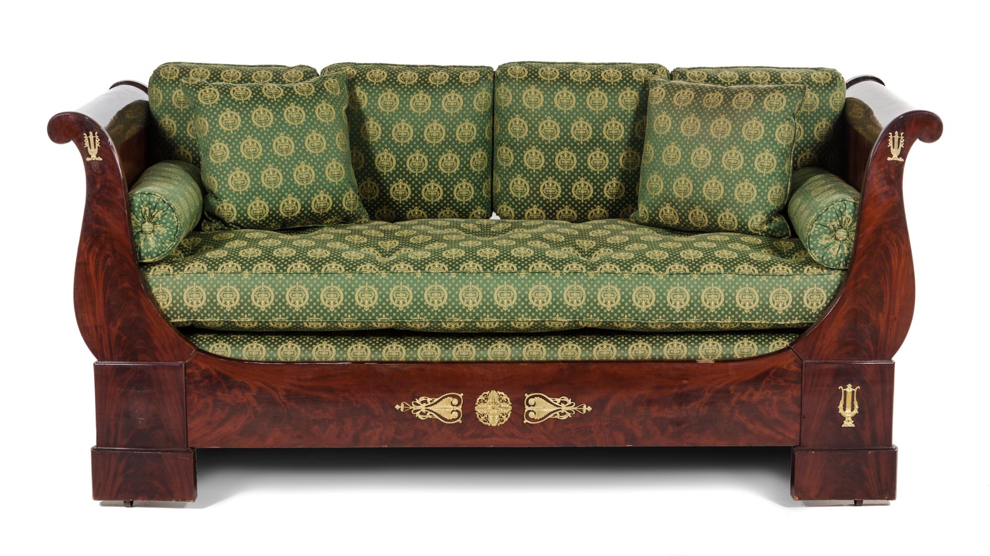 An Empire Gilt Bronze Mounted Lit en Bateau Height 38 x width 84 x depth 35 1/4 inches. — 19TH CENTURY