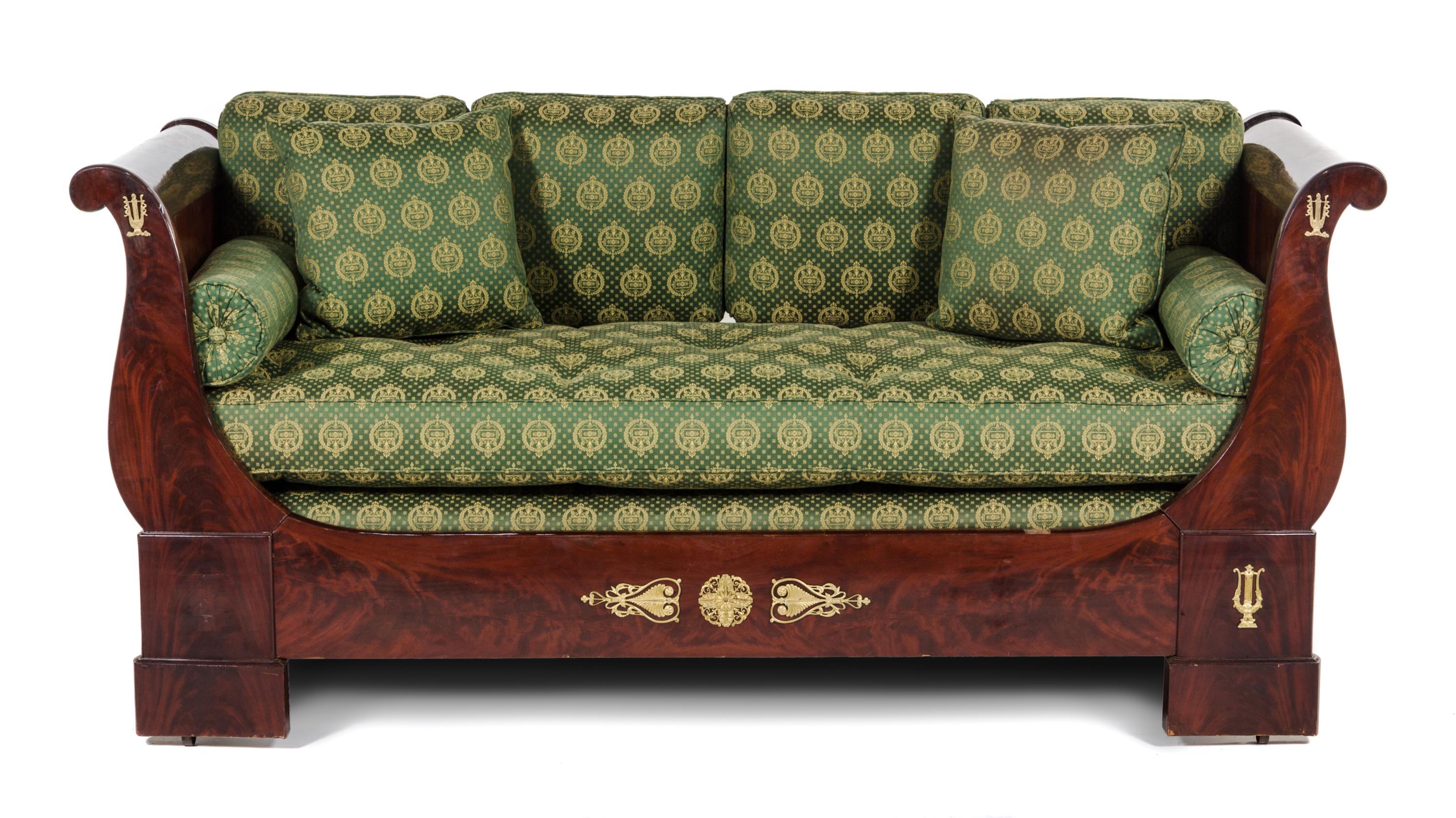 An Empire Gilt Bronze Mounted Lit en Bateau Height 38 x width 84 x depth 35 1/4 inches. — 19TH CENTURY