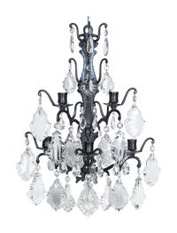 A Set of Four Iron and Glass Five-Light Sconces